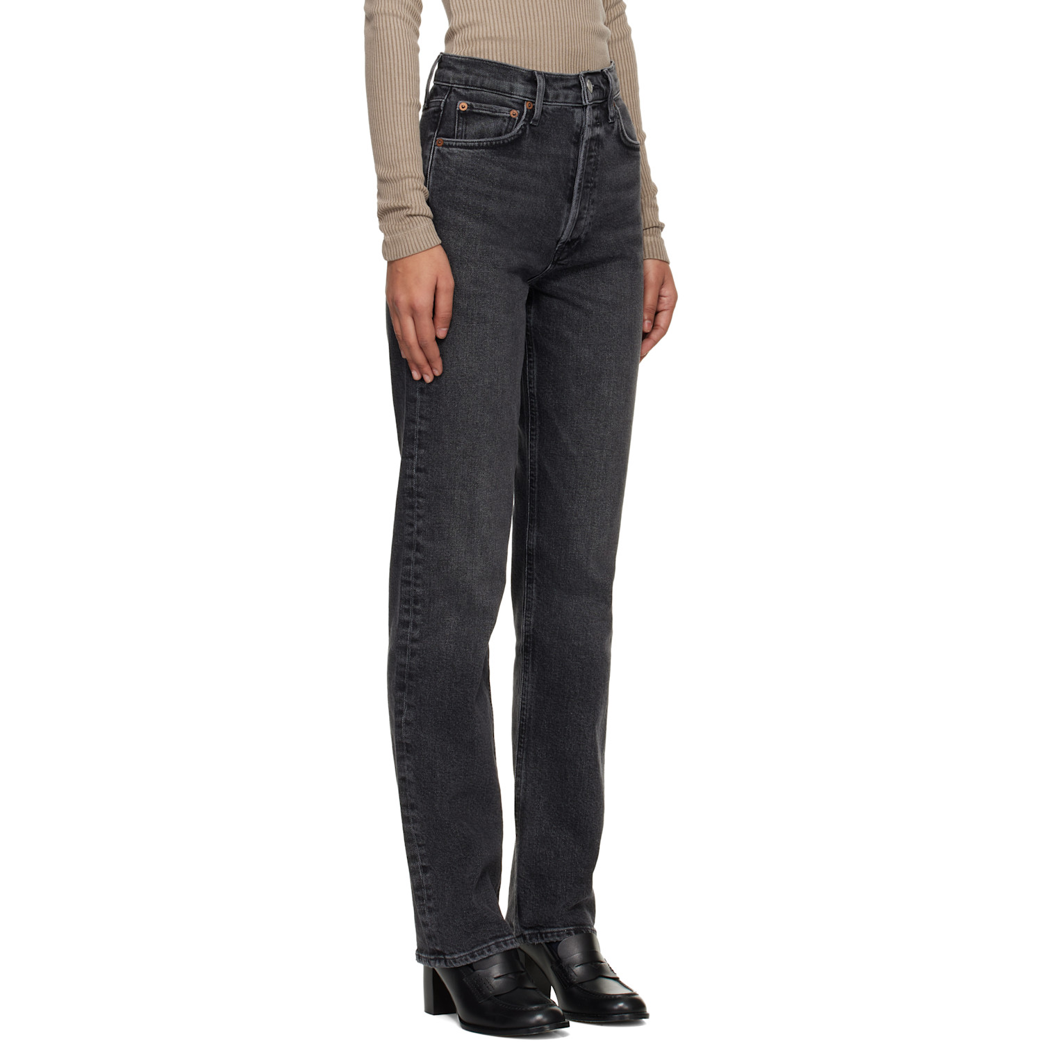  Agolde Black 90's Pinch Waist Long Comfort Stretch Jeans 