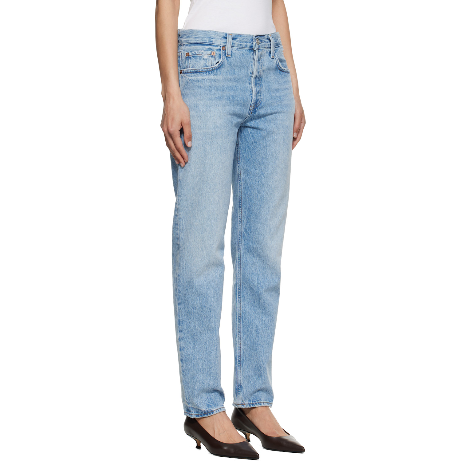  Agolde Blue Romney Mid Rise Straight Leg Jeans 