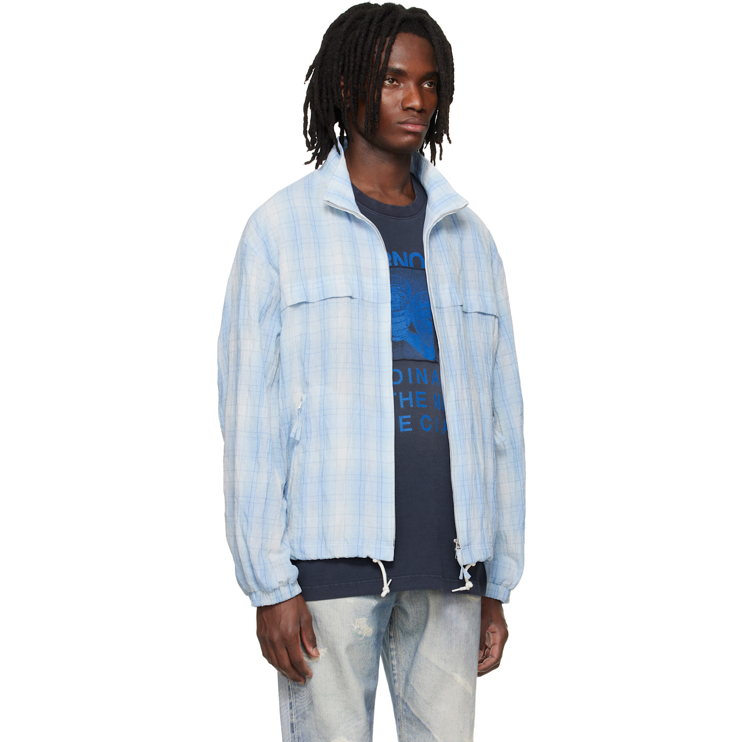  Solid Homme Blue High Neck Check Blouson Jacket 