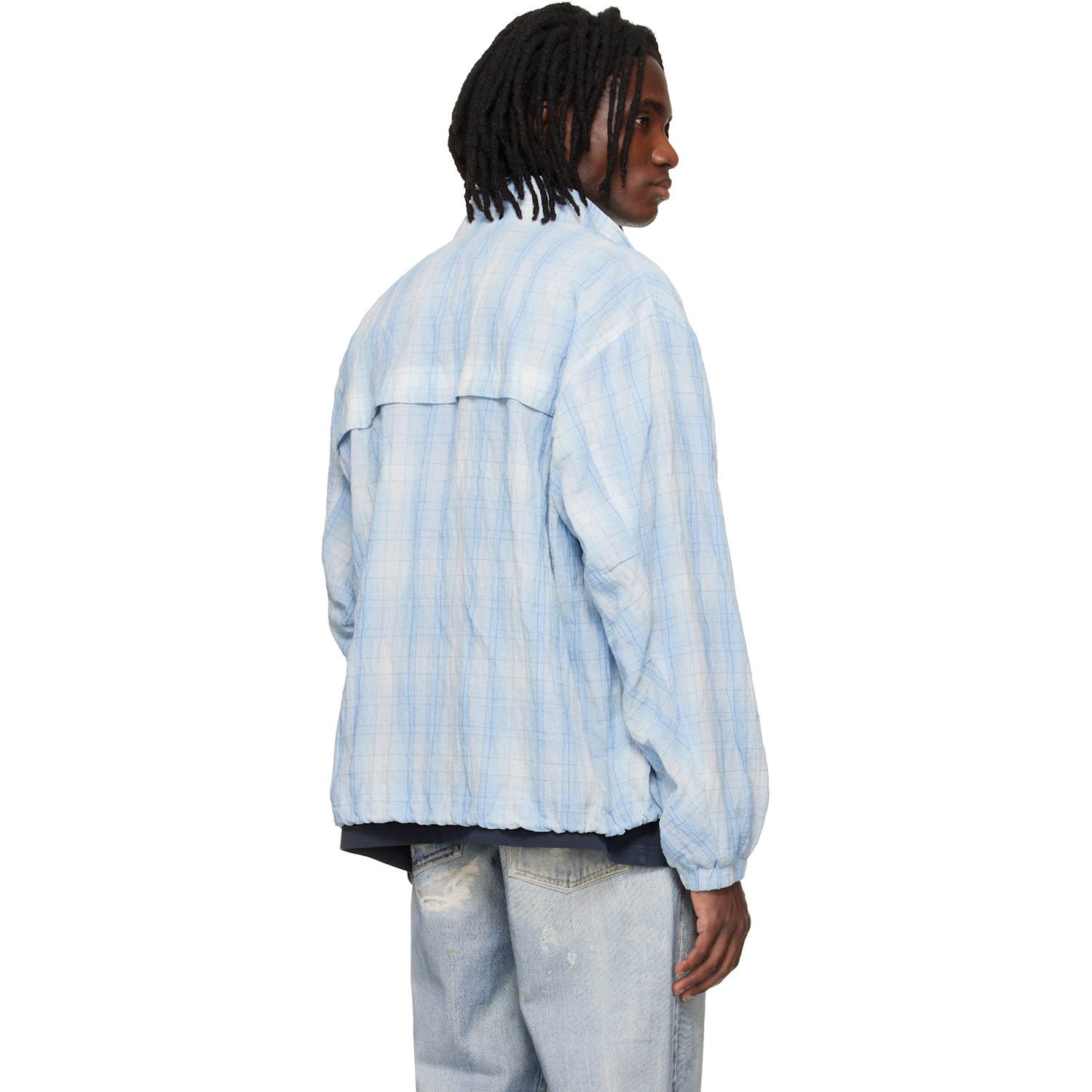  Solid Homme Blue High Neck Check Blouson Jacket 