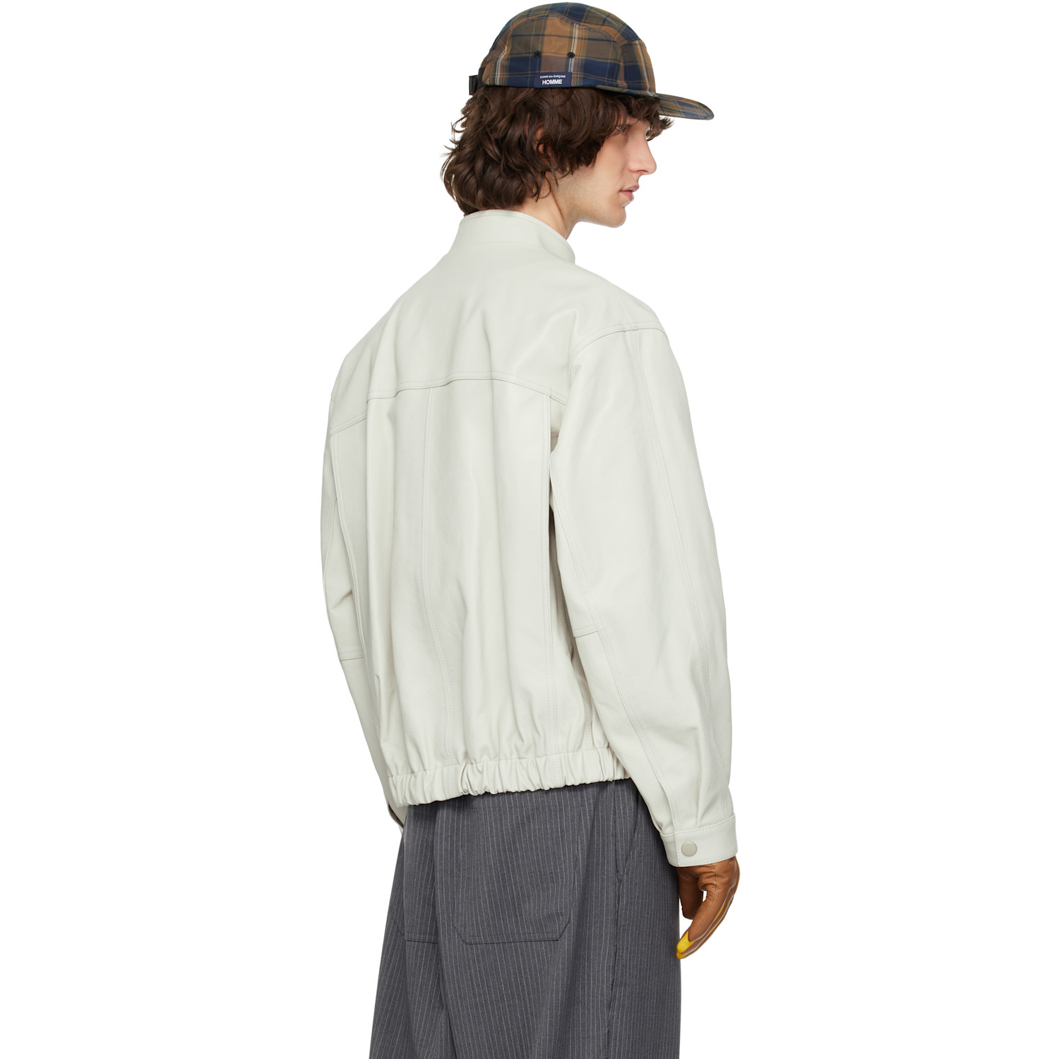  Solid Homme Off-white High-neck Two-pocket Leather Jacket 