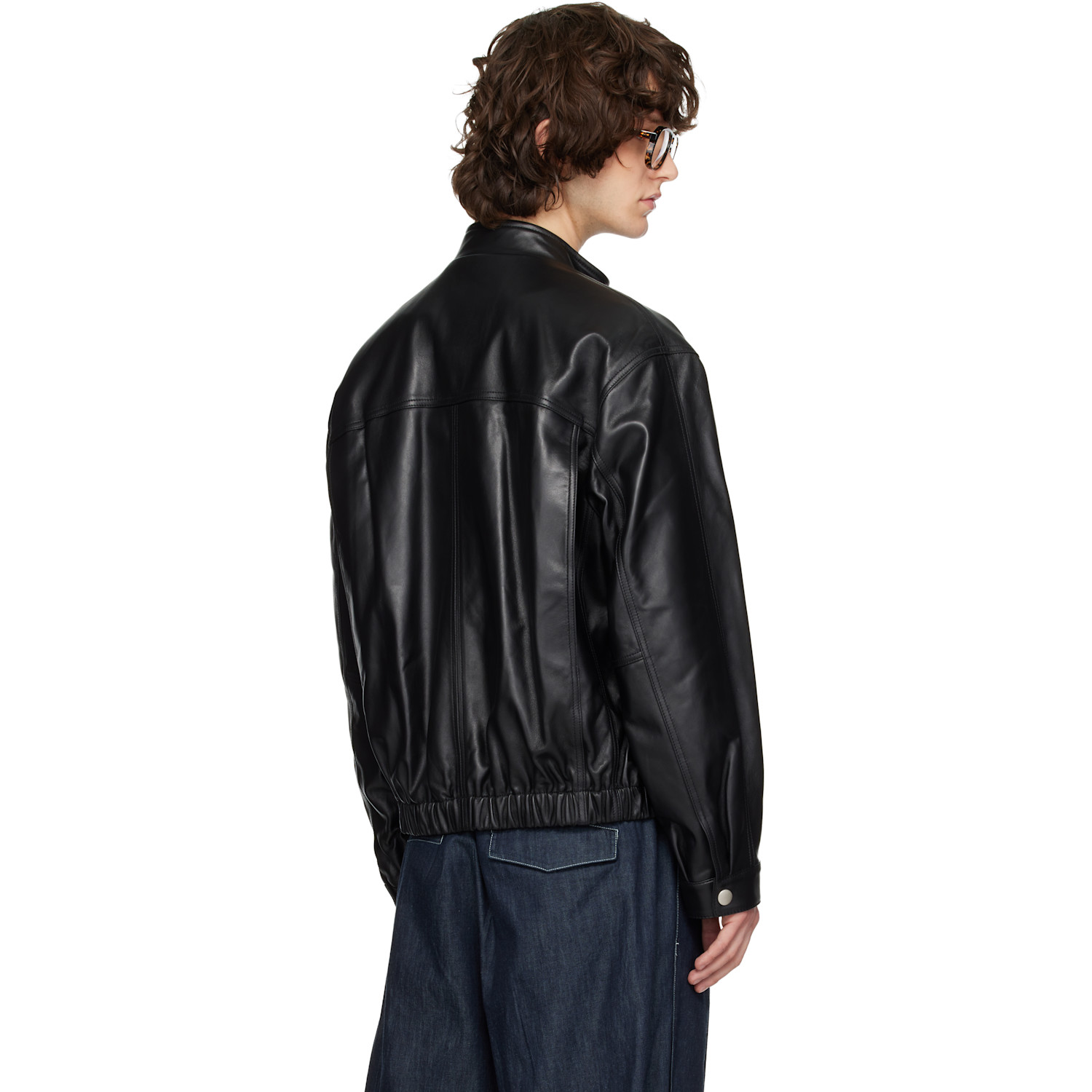  Solid Homme Black High-neck Two-pocket Leather Jacket 