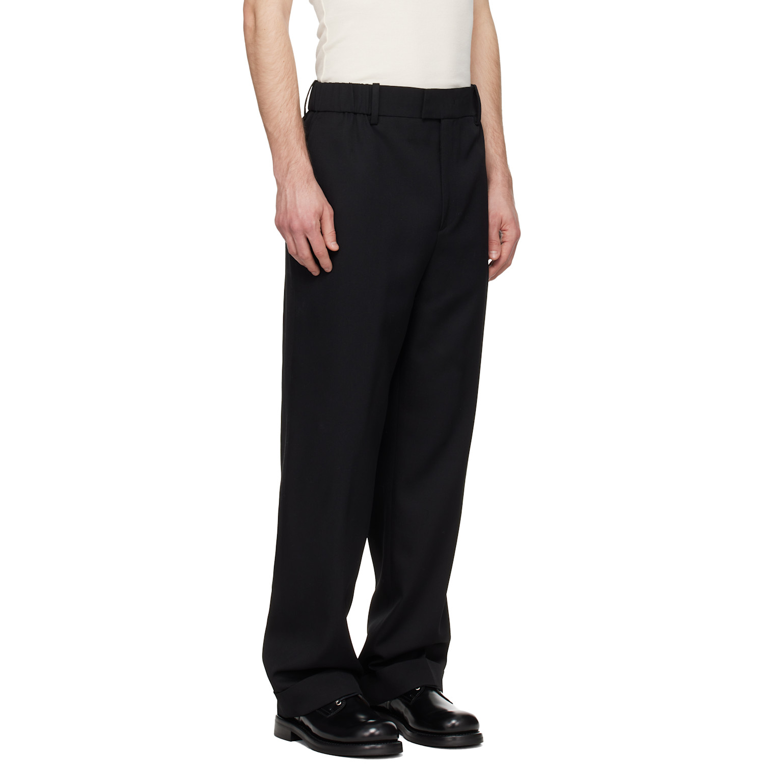  Solid Homme Black Turn-up Wool Trousers 
