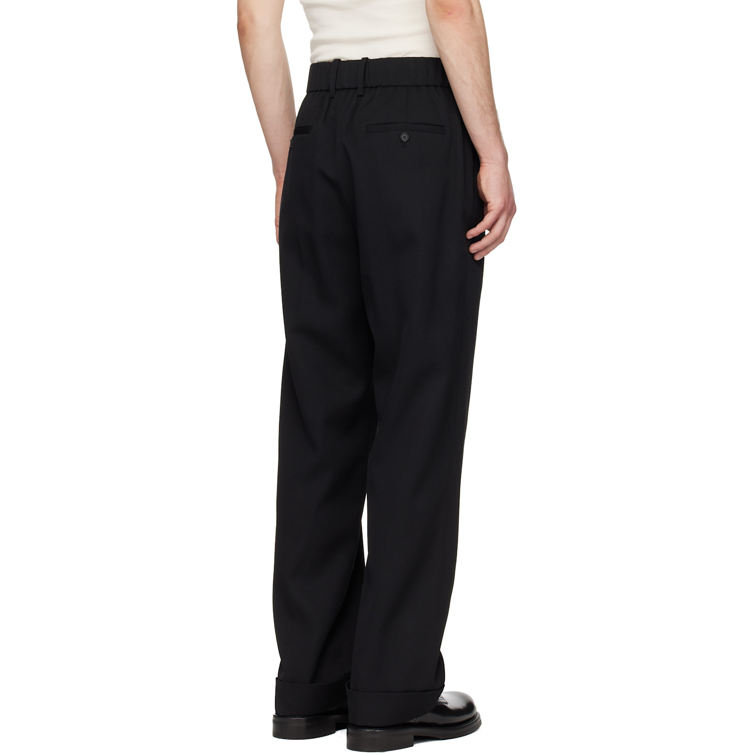  Solid Homme Black Turn-up Wool Trousers 
