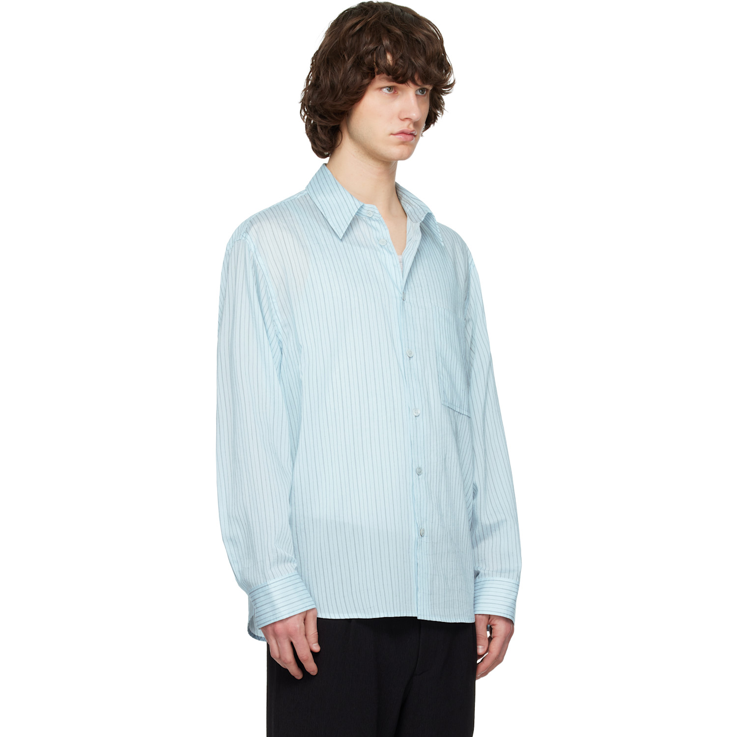  Solid Homme Blue Lyocell Nylon Stripe Shirt 