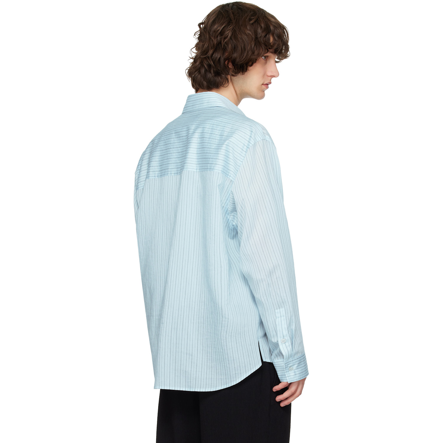  Solid Homme Blue Lyocell Nylon Stripe Shirt 