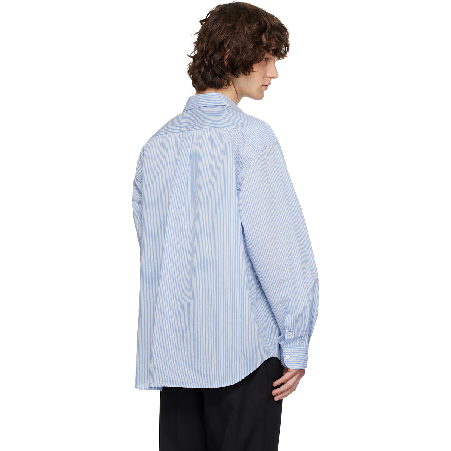  Solid Homme Blue Cotton Nylon Stripe Shirt 