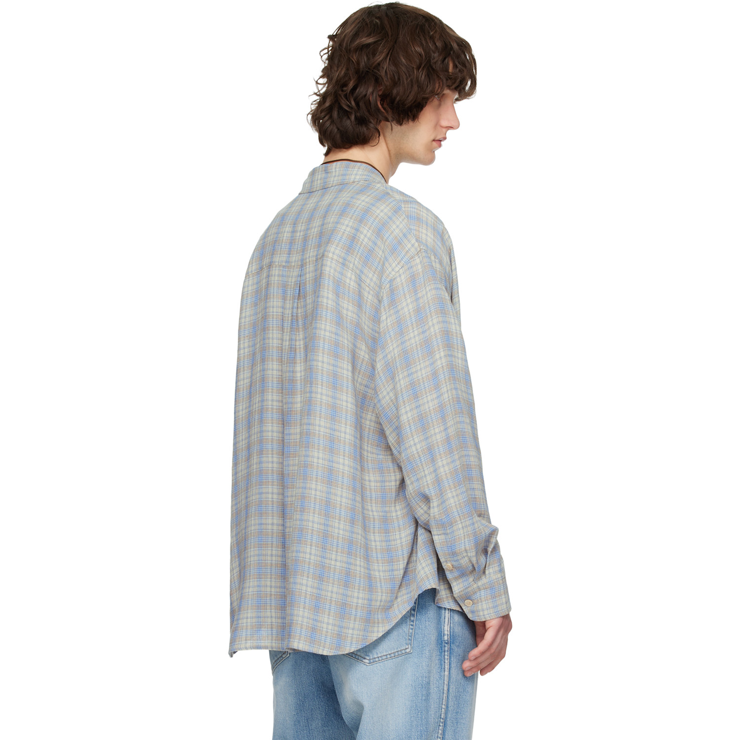  Solid Homme Blue Viscose Linen Check Shirt 