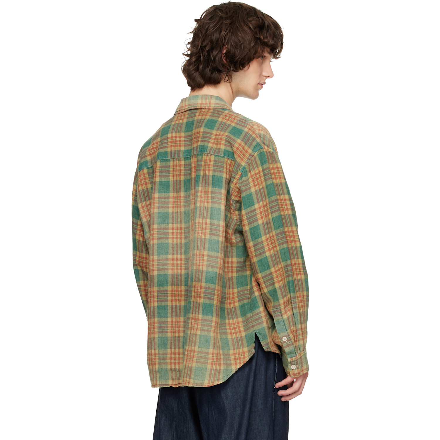  Solid Homme Blue & Yellow Bleached Linen Check Shirt 