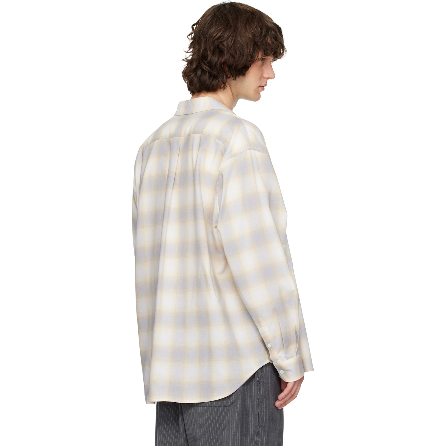  Solid Homme Yellow & Gray Wool Cotton Check Shirt 