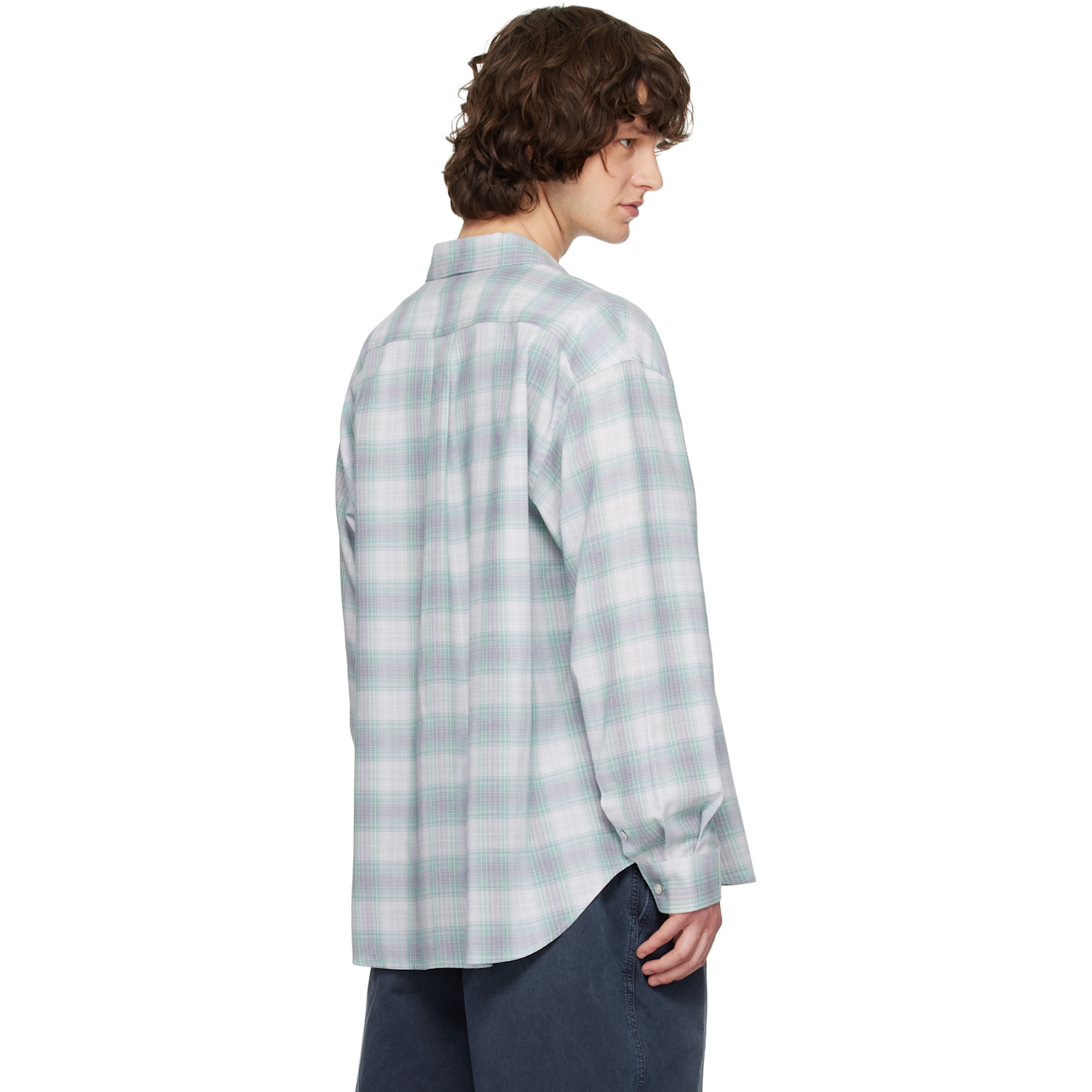  Solid Homme Green & Gray Wool Cotton Check Shirt 