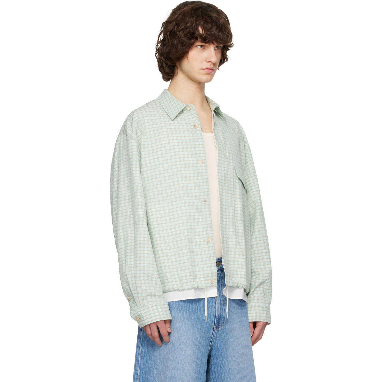  Solid Homme Green & White Layered Check Out Shirt 