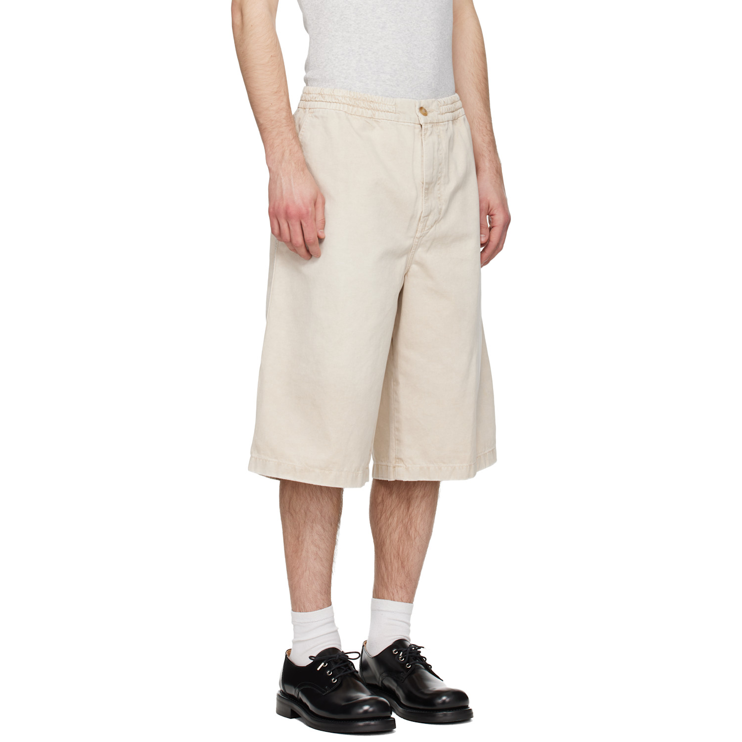  Solid Homme Beige Faded Denim Shorts 