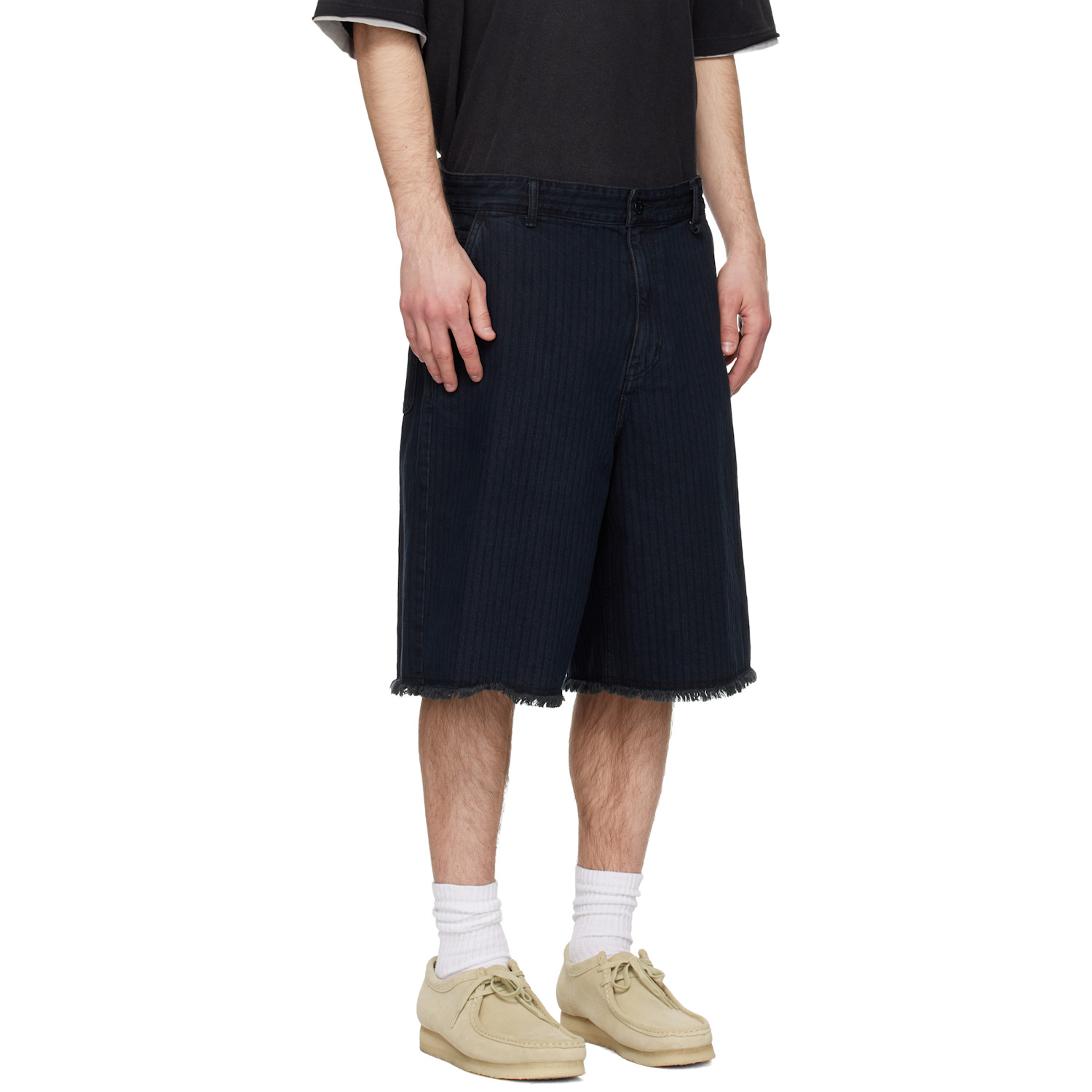  Solid Homme Black Stripe Denim Bermuda Shorts 