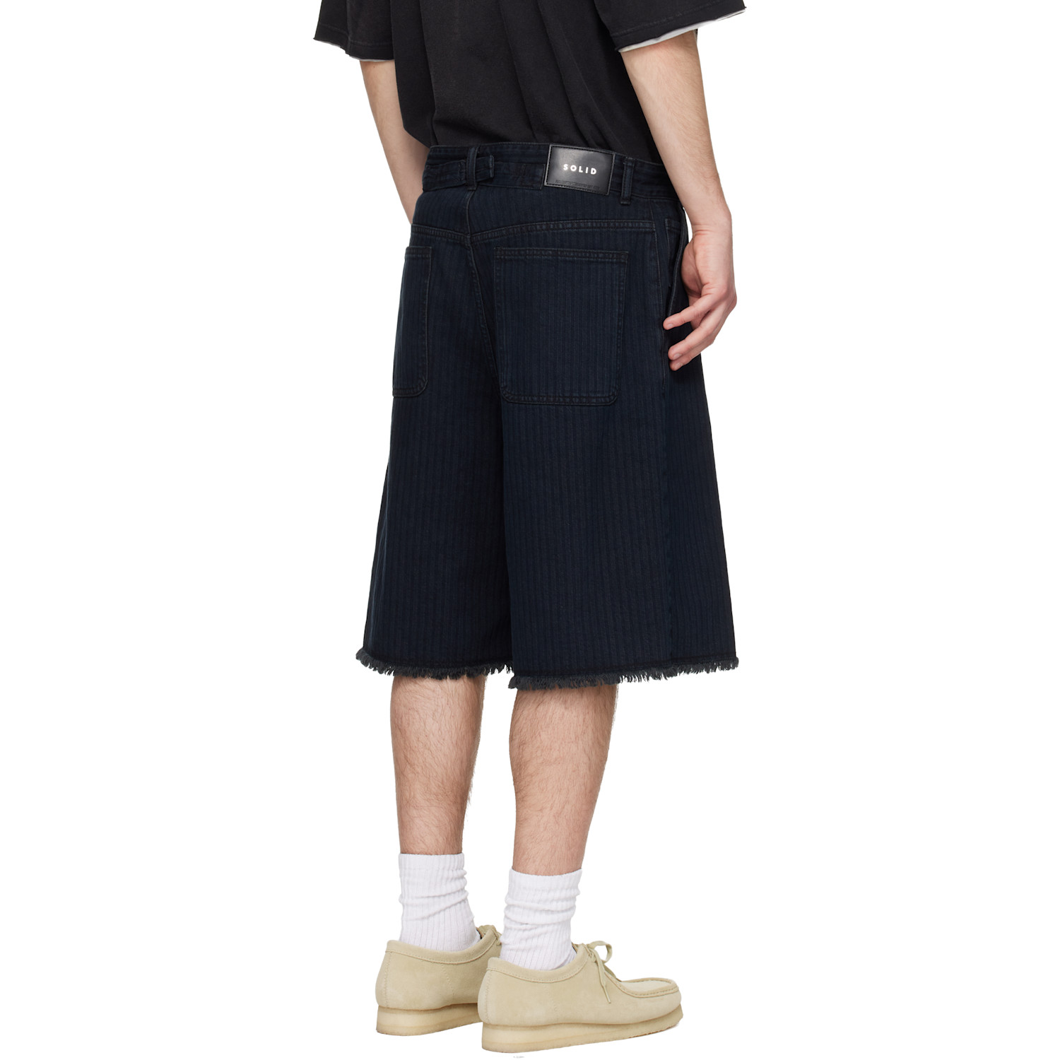 Solid Homme Black Stripe Denim Bermuda Shorts 