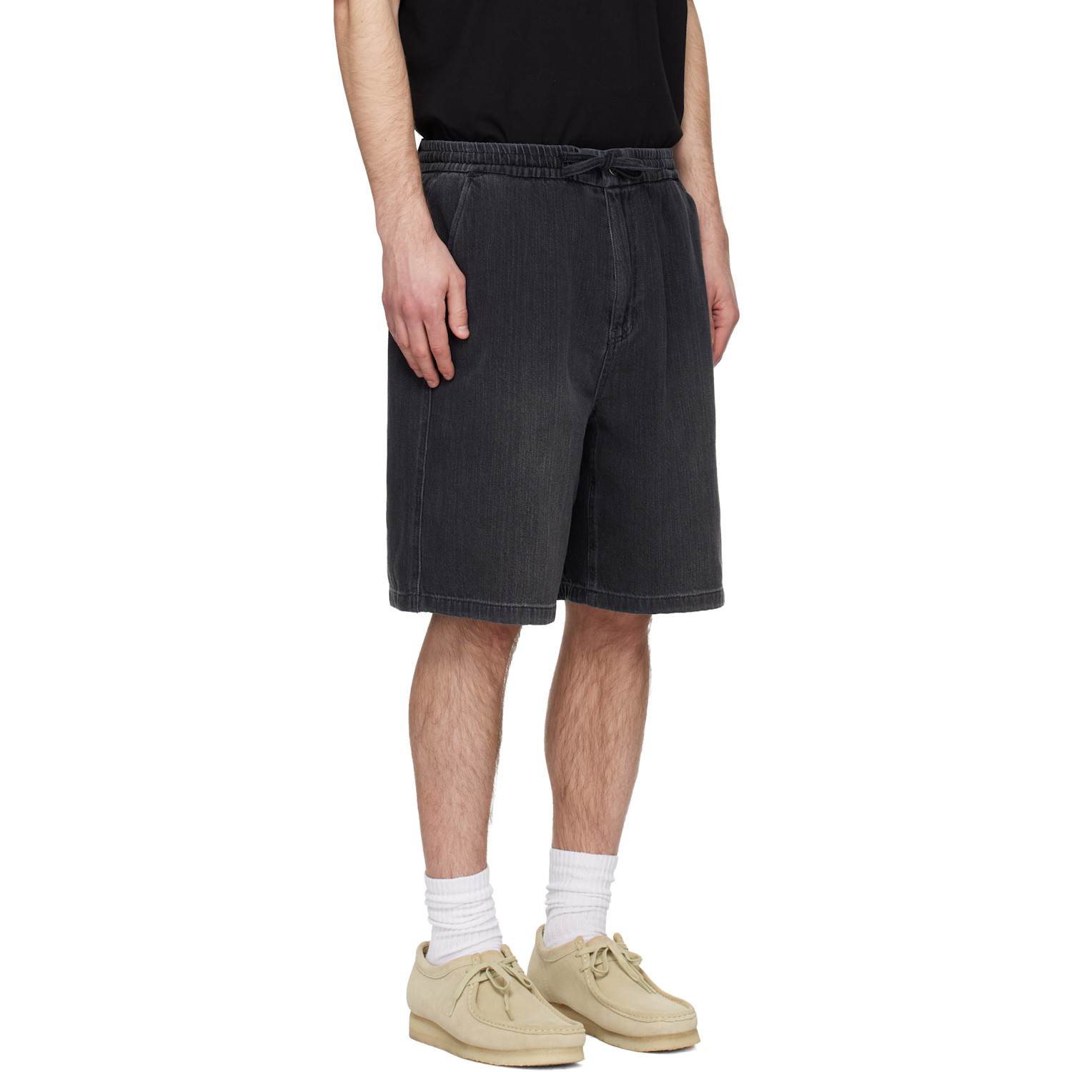  Solid Homme Gray Drawstring Denim Shorts 