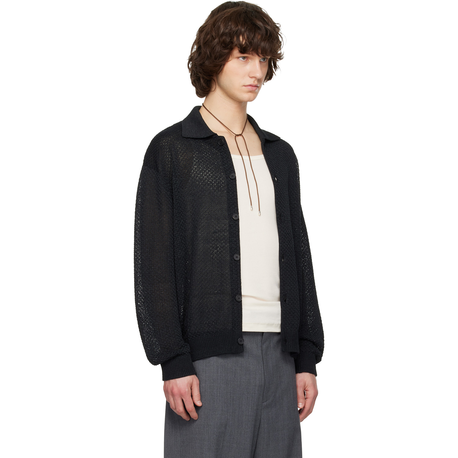  Solid Homme Black Collar Button Cardigan 