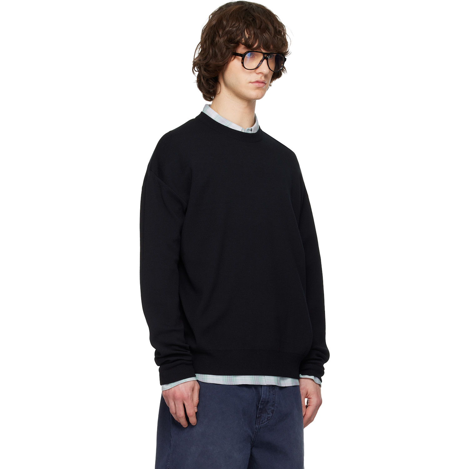  Solid Homme Black Sweat Round Neck Knit Sweater 