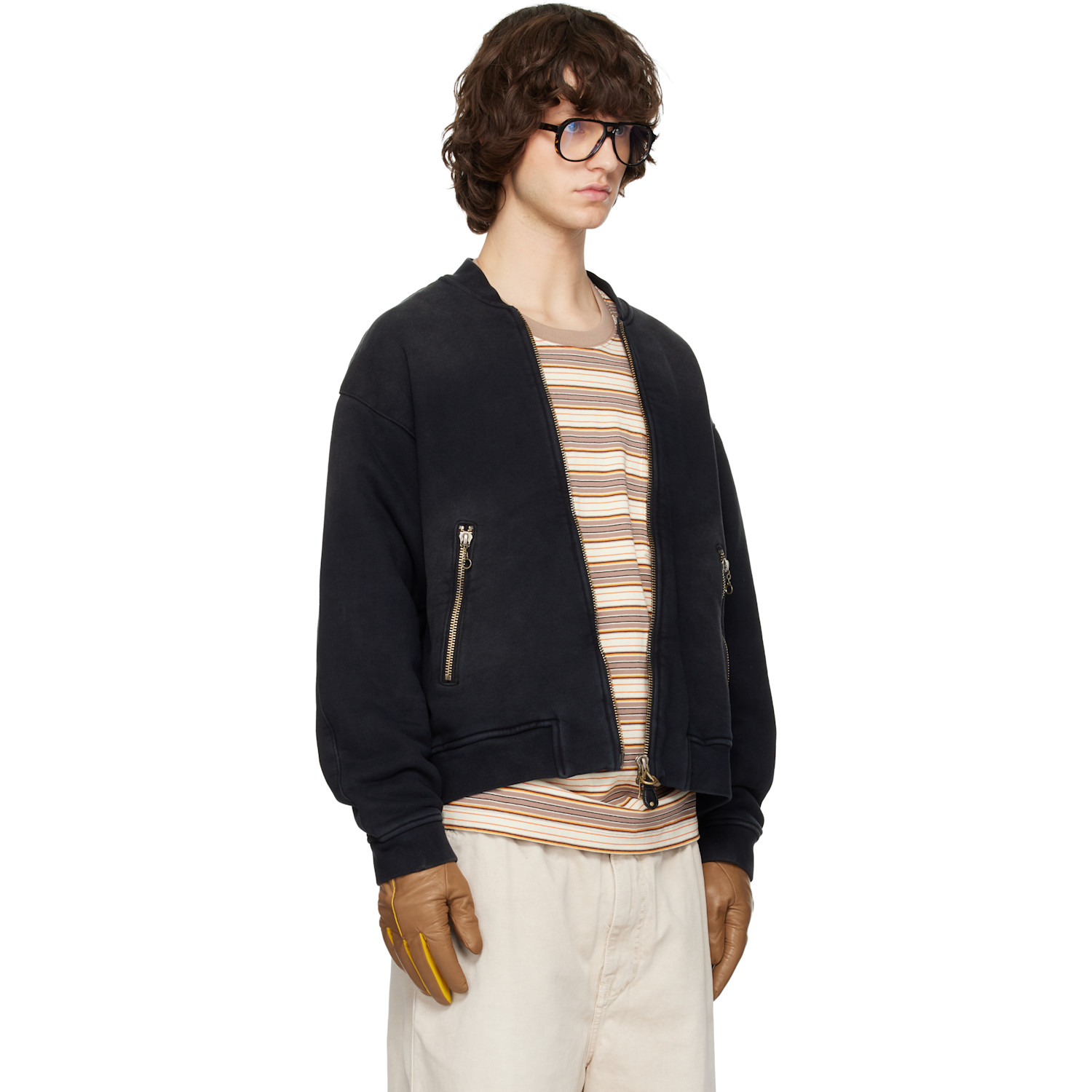  Solid Homme Black Faded Bomber Jacket 