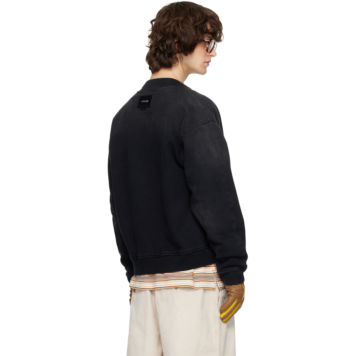  Solid Homme Black Faded Bomber Jacket 