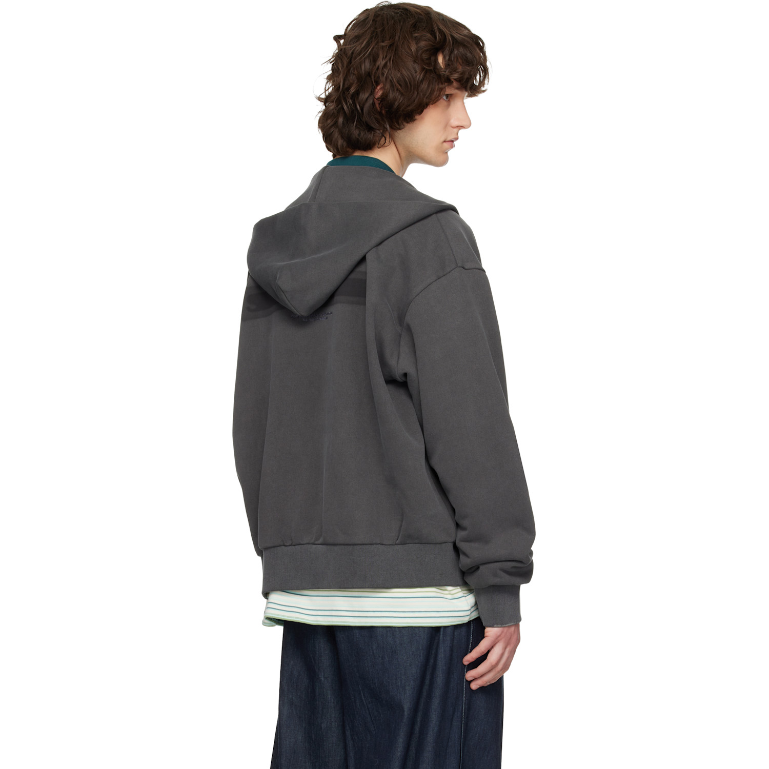  Solid Homme Gray Solid Back Logo Zip-up Hoodie 