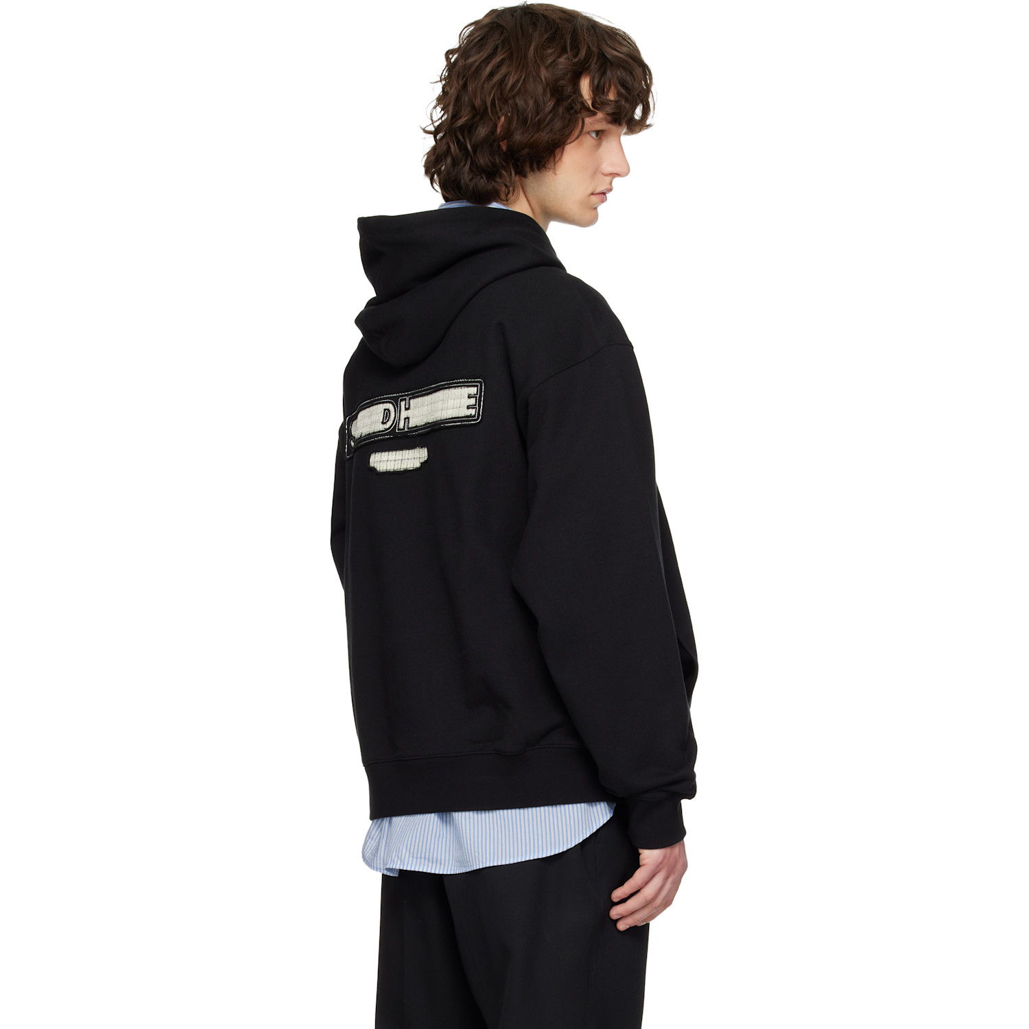  Solid Homme Black Solid Back Logo Hoodie 