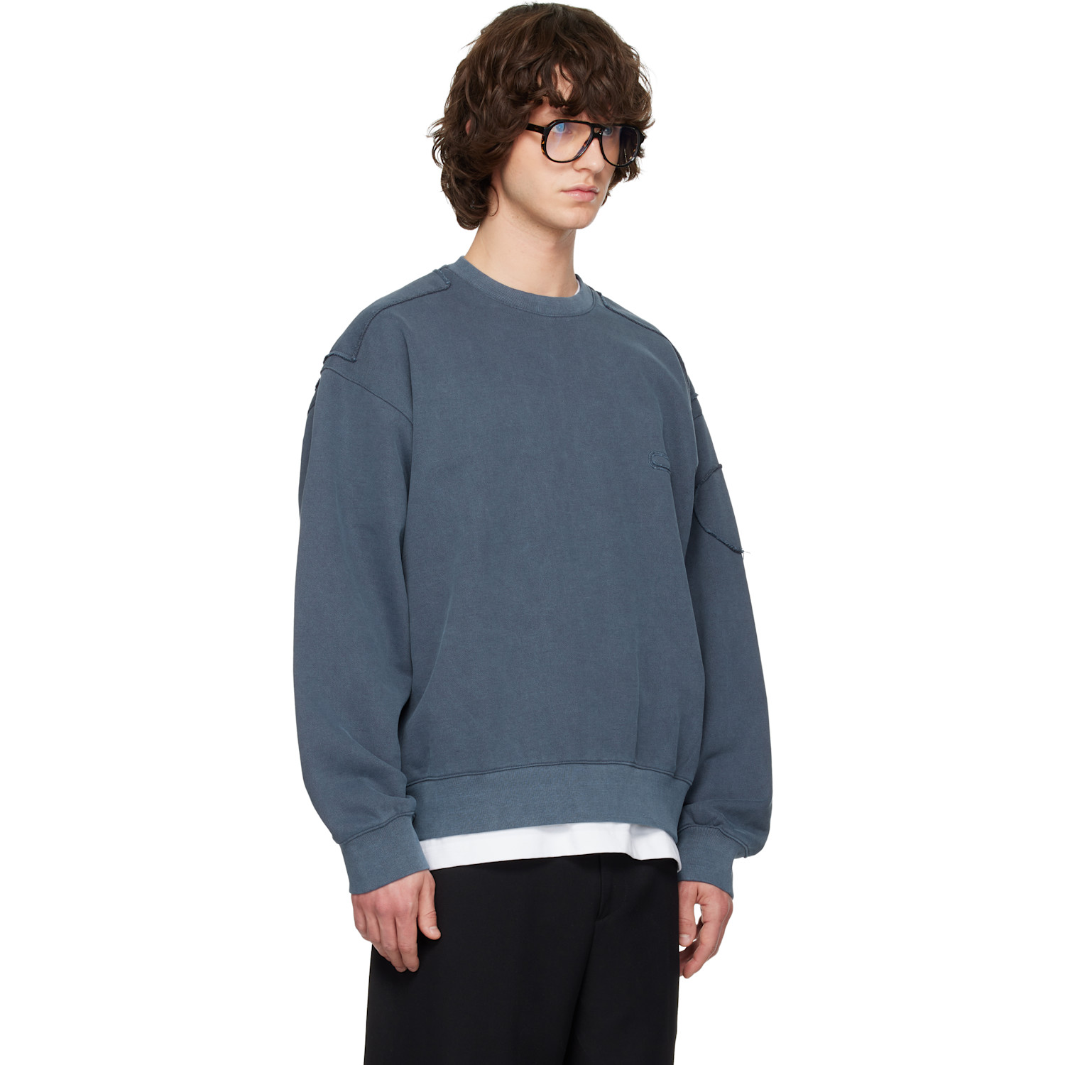  Solid Homme Navy Solid Out Seam Sweatshirt 