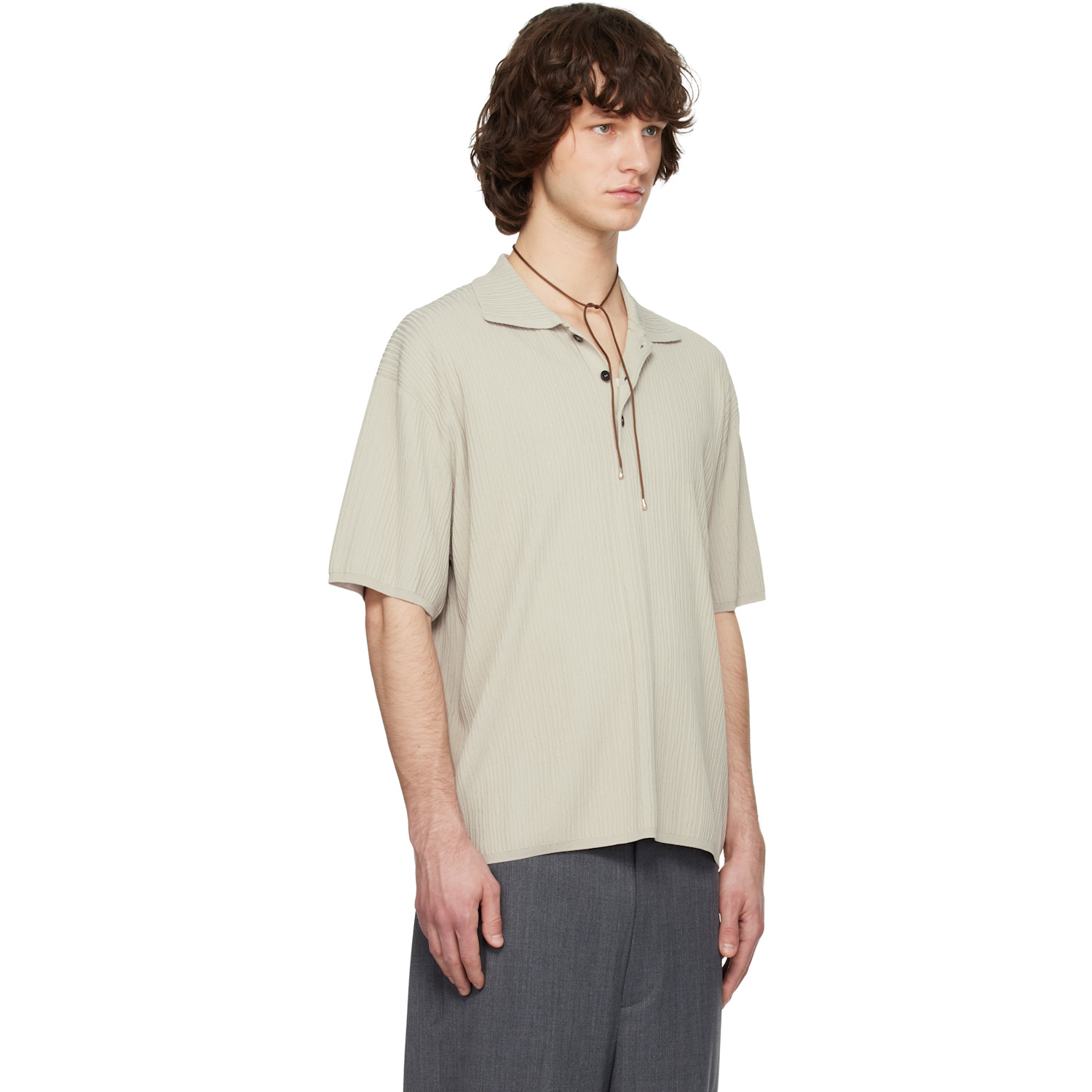  Solid Homme Beige Crease Short Sleeve Collared Knit Polo 