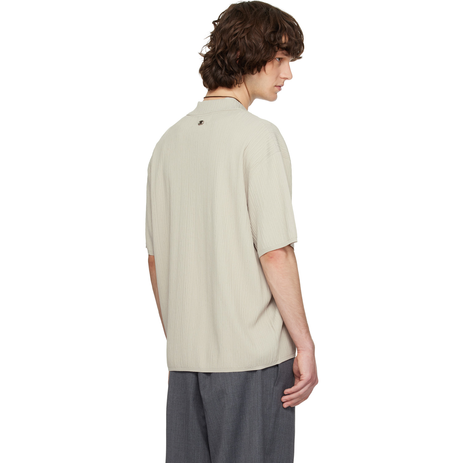  Solid Homme Beige Crease Short Sleeve Collared Knit Polo 