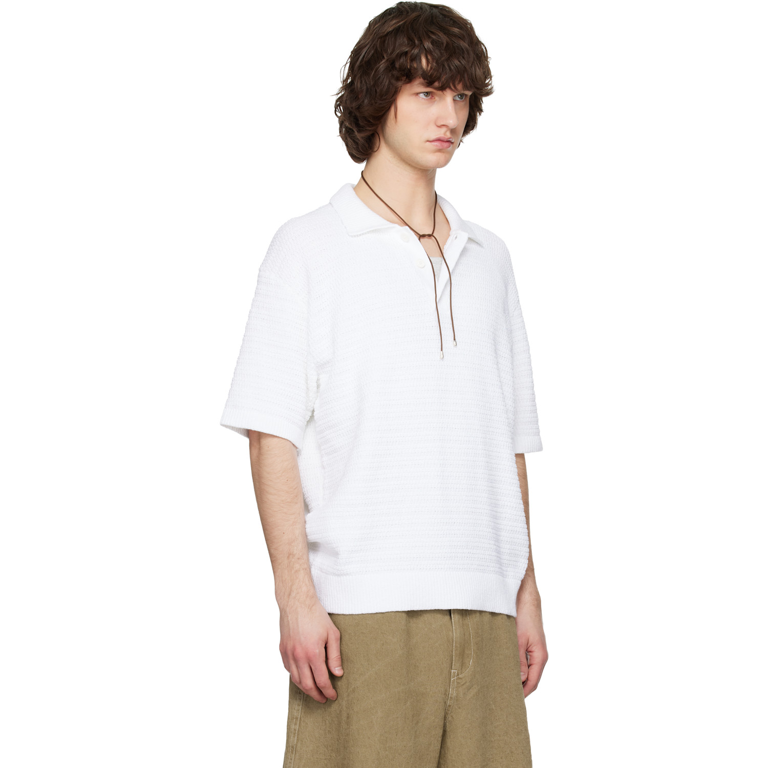  Solid Homme White Textured Polo 
