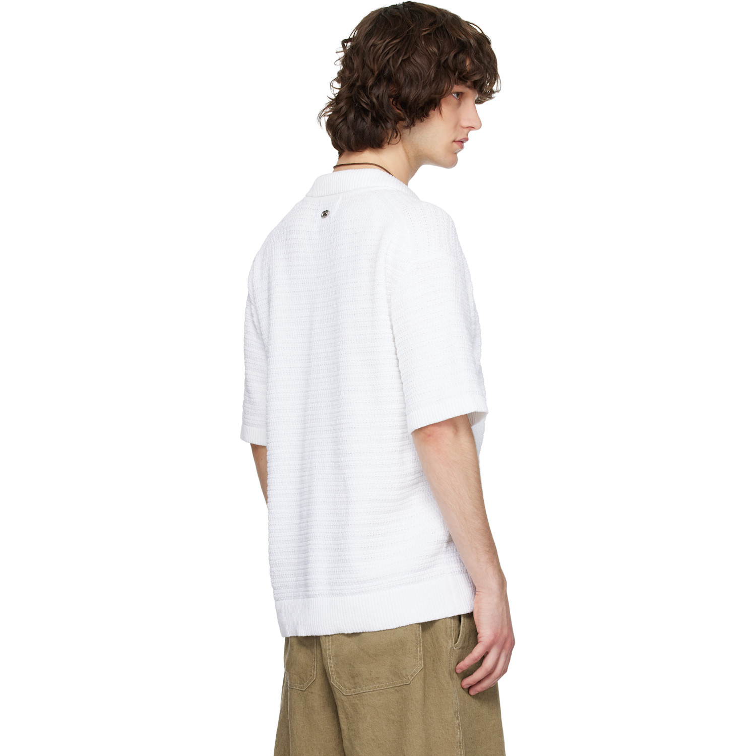  Solid Homme White Textured Polo 