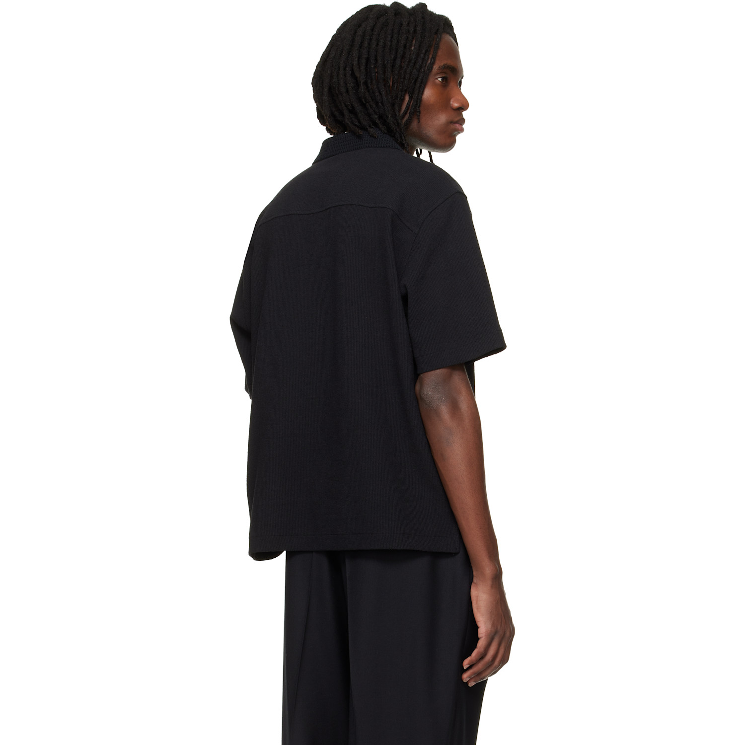  Solid Homme Black Knit Collared Short-sleeve Polo 