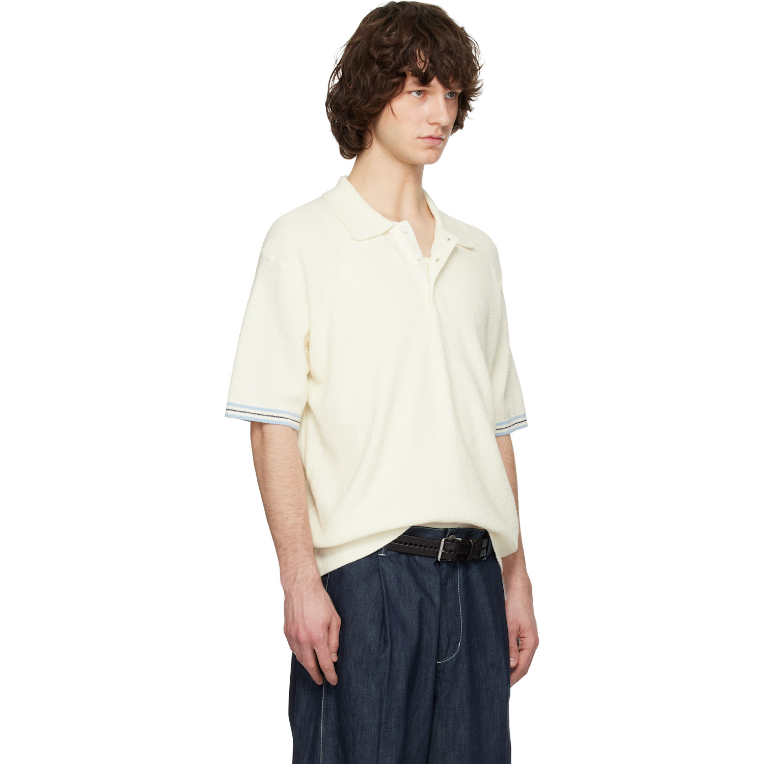  Solid Homme Off-white Collared Short-sleeve Terry Knit Polo 
