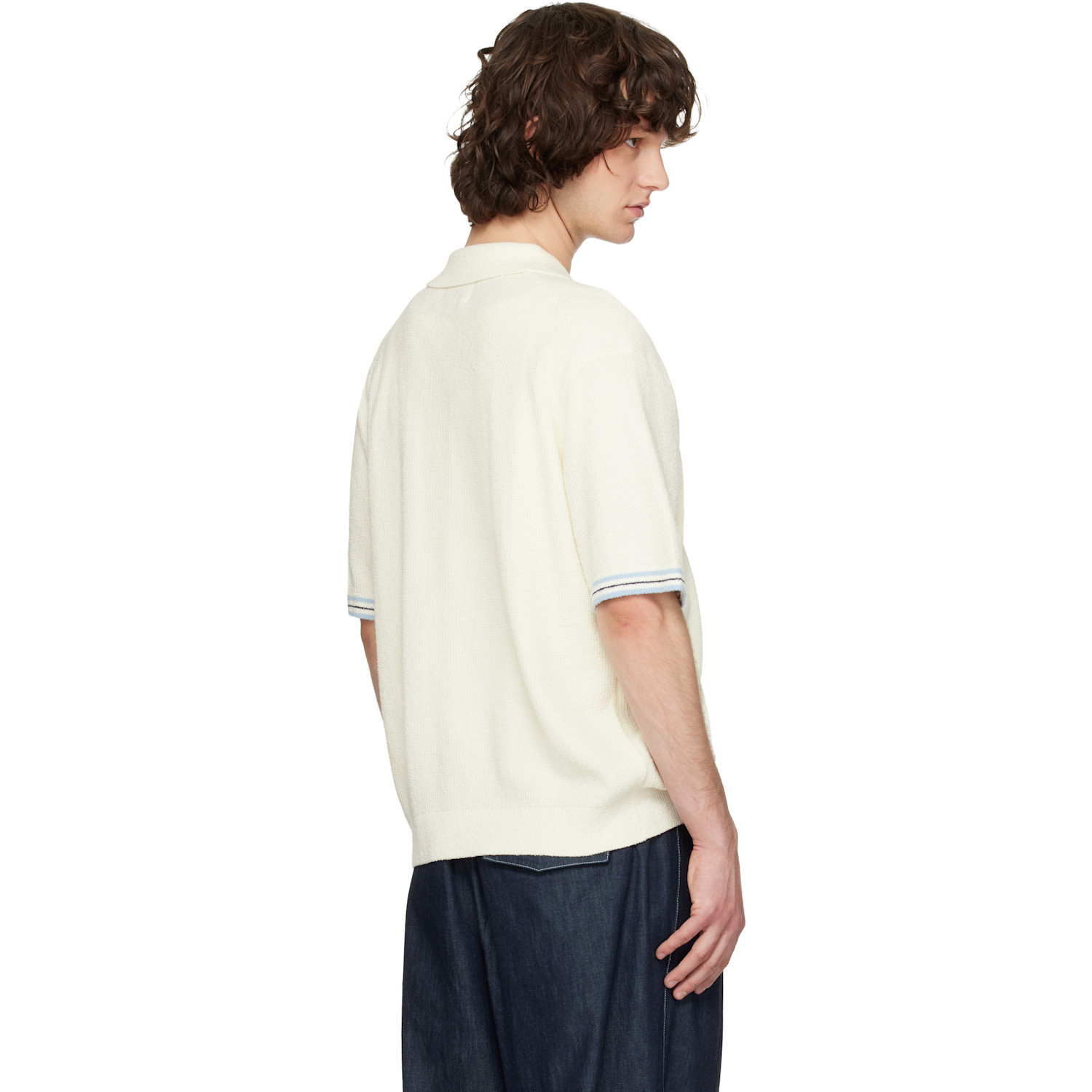  Solid Homme Off-white Collared Short-sleeve Terry Knit Polo 