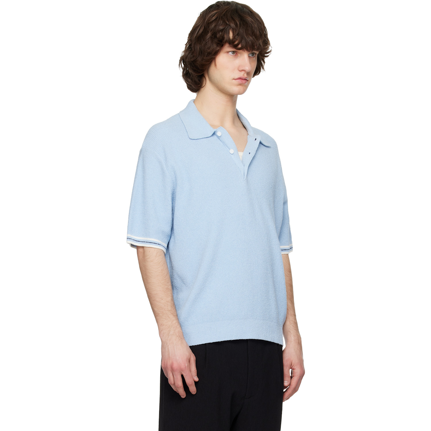  Solid Homme Blue Collared Short-sleeve Terry Knit Polo 