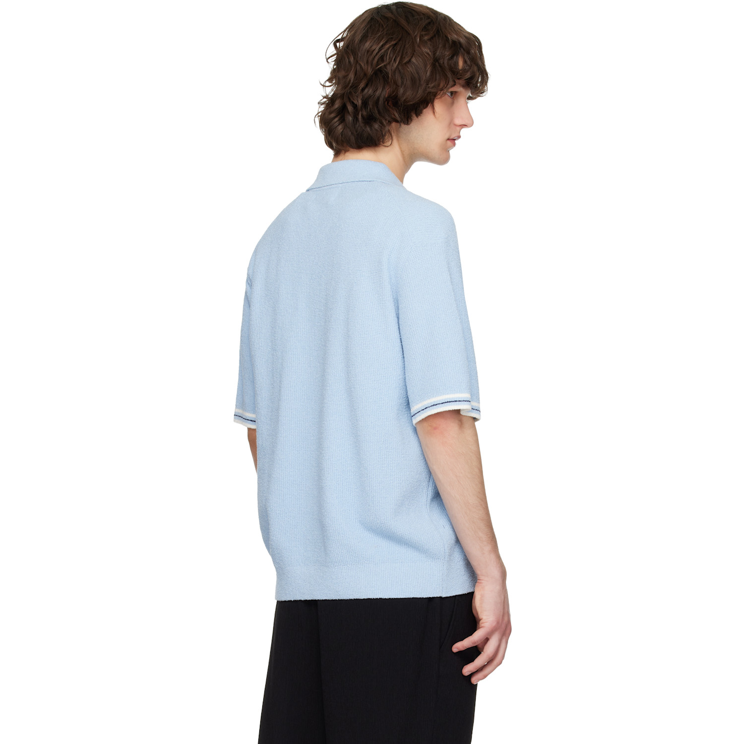  Solid Homme Blue Collared Short-sleeve Terry Knit Polo 