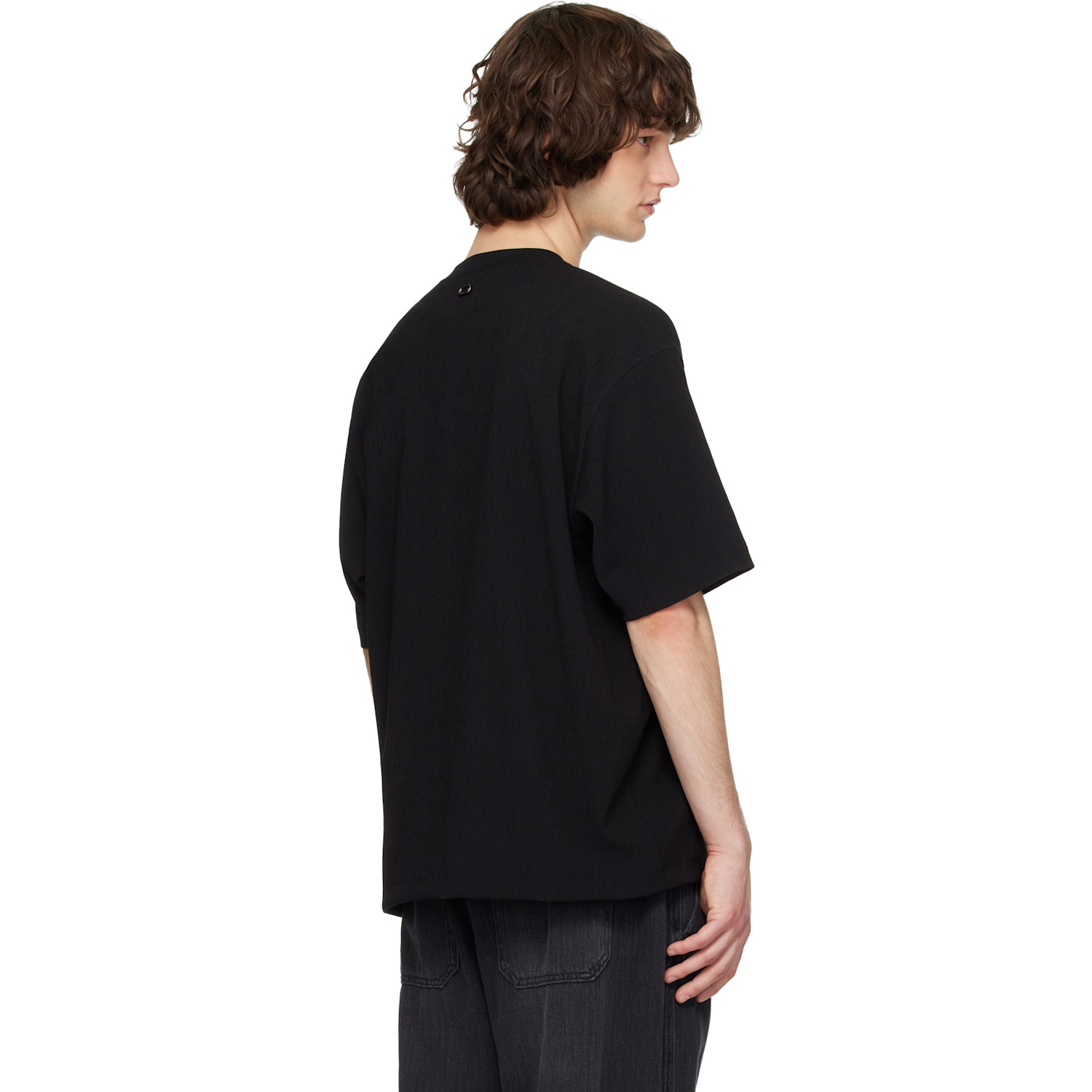  Solid Homme Black Crinkle Round Neck Short Sleeve T-shirt 