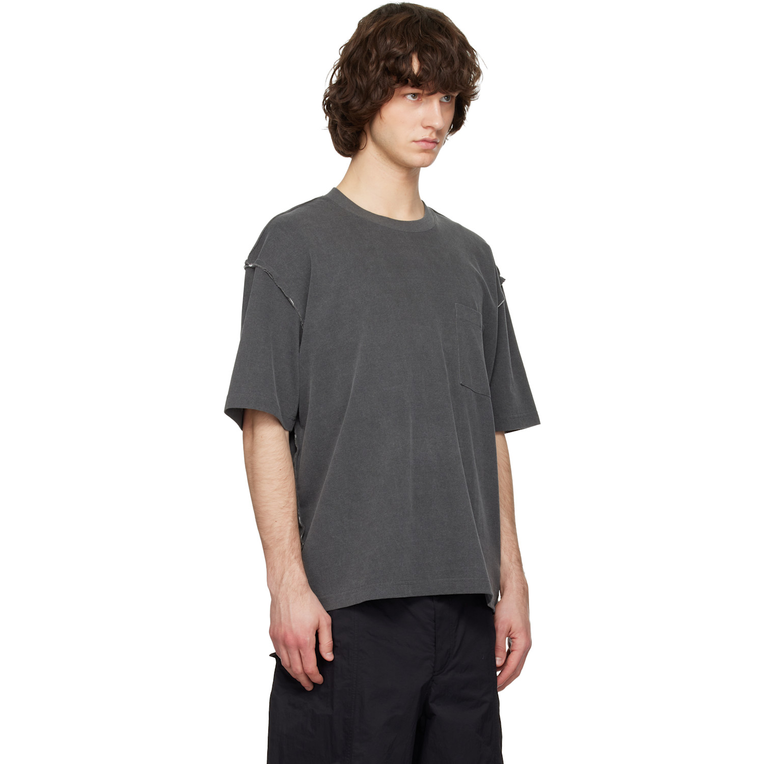  Solid Homme Gray Raw-edge T-shirt 