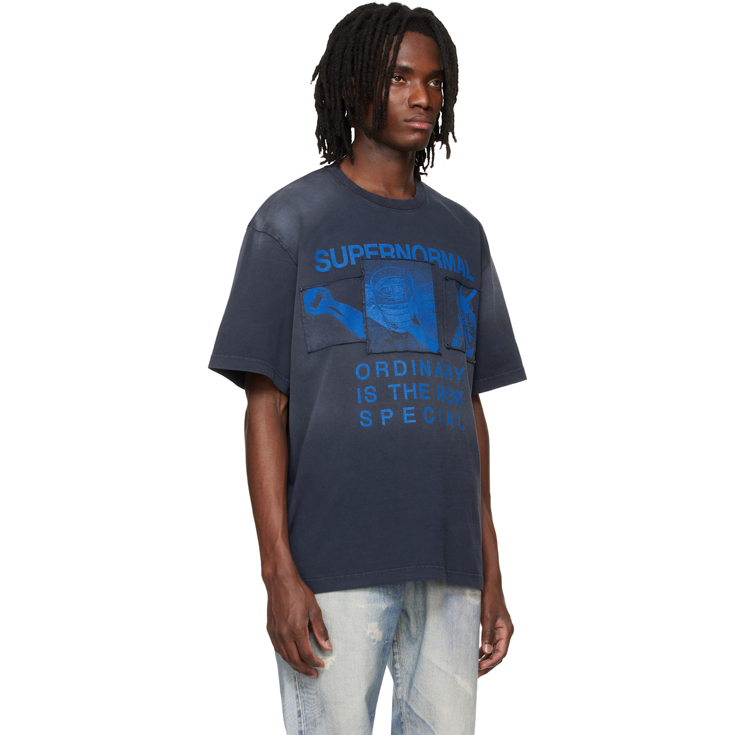  Solid Homme Navy Dropped Shoulder T-shirt 