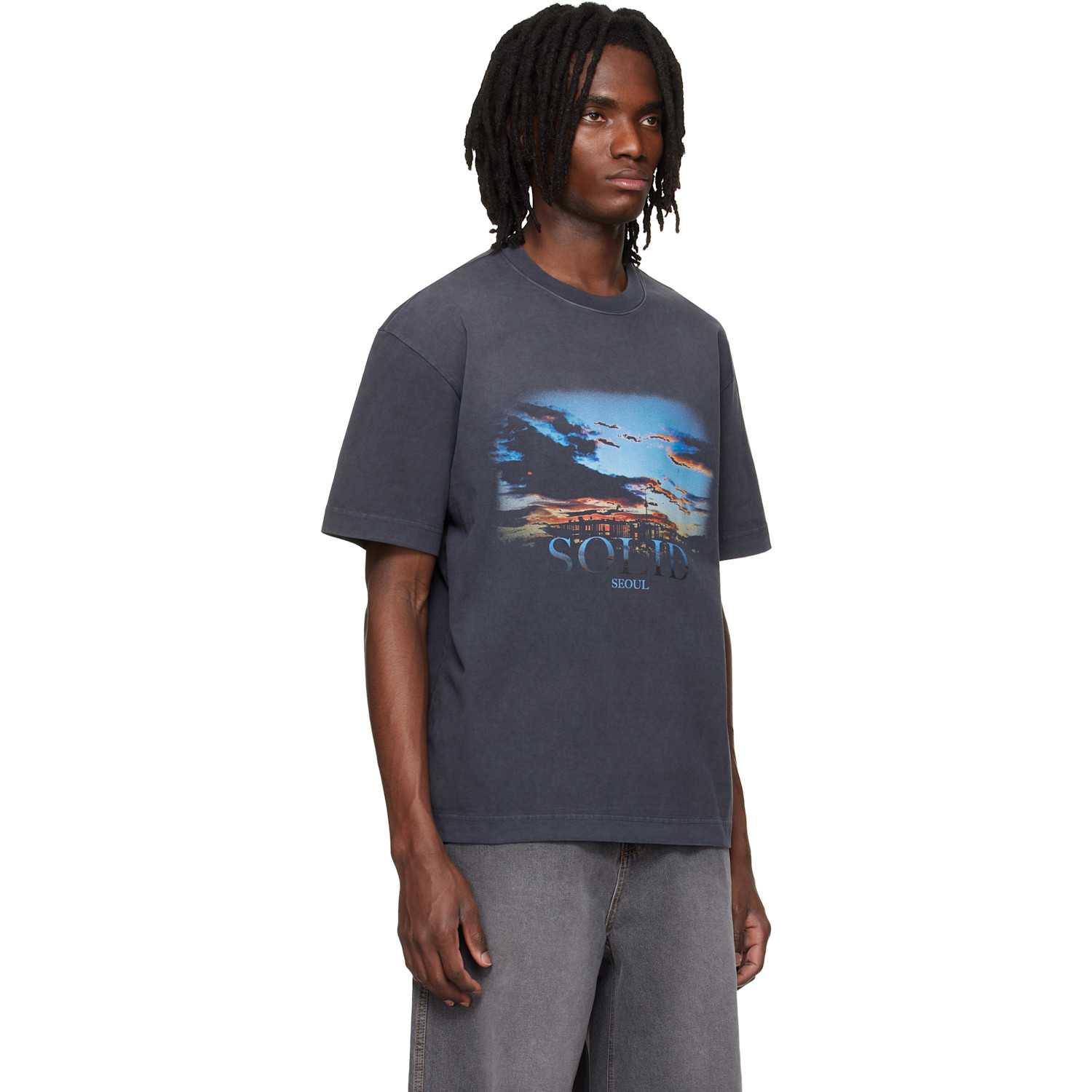  Solid Homme Gray Dropped Shoulder T-shirt 