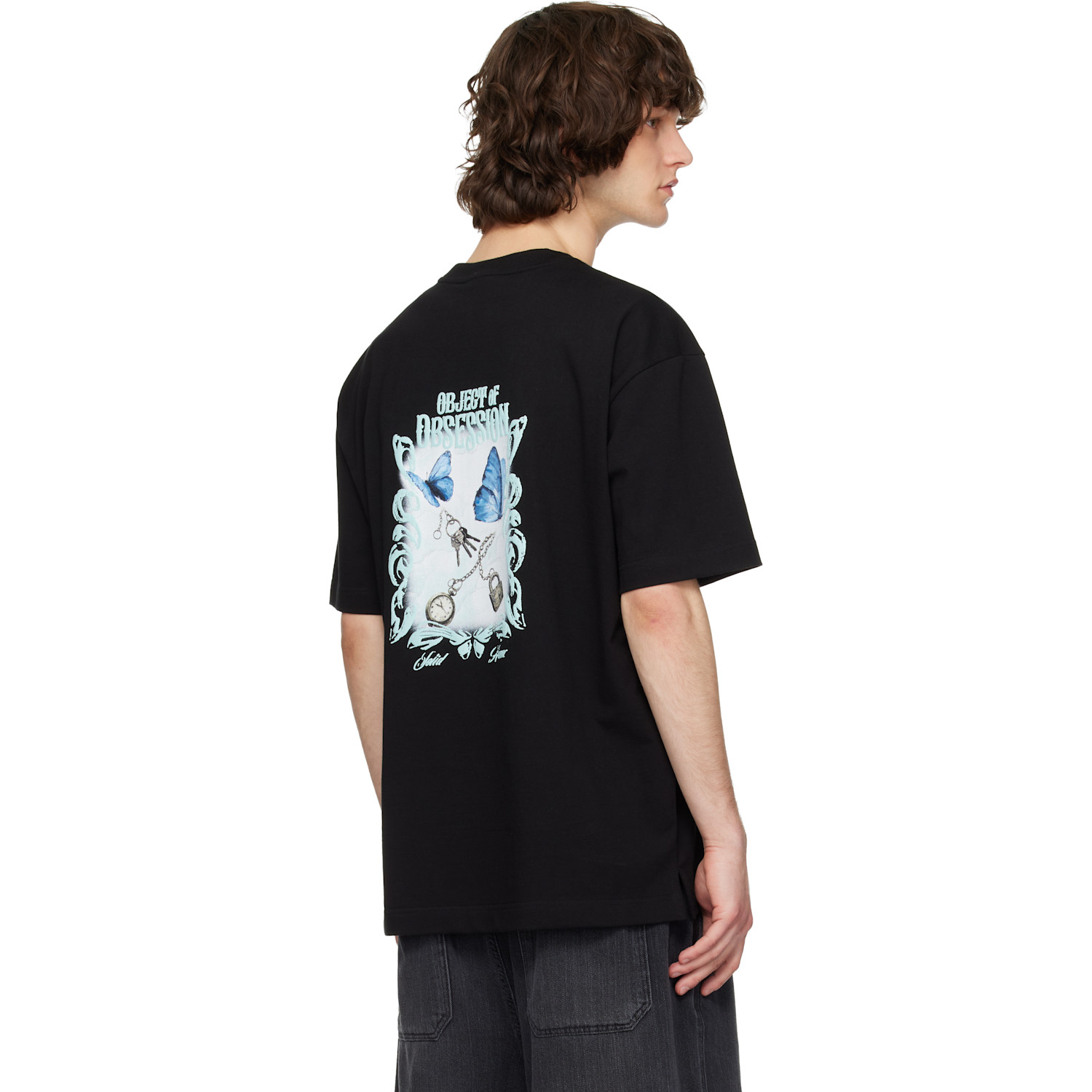  Solid Homme Black Butterfly Graphic Short-sleeve T-shirt 