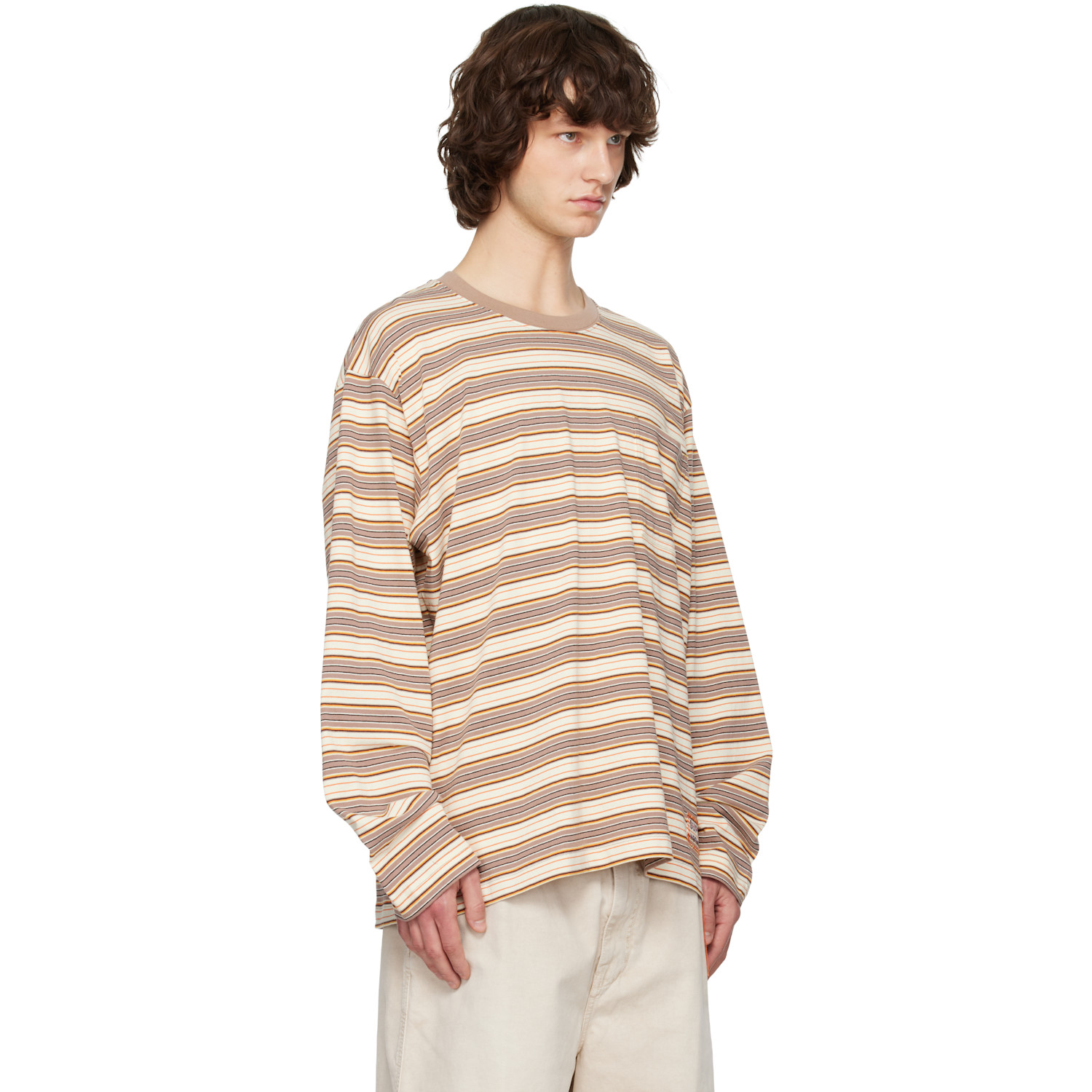  Solid Homme Brown & Off-white Striped Long Sleeve T-shirt 