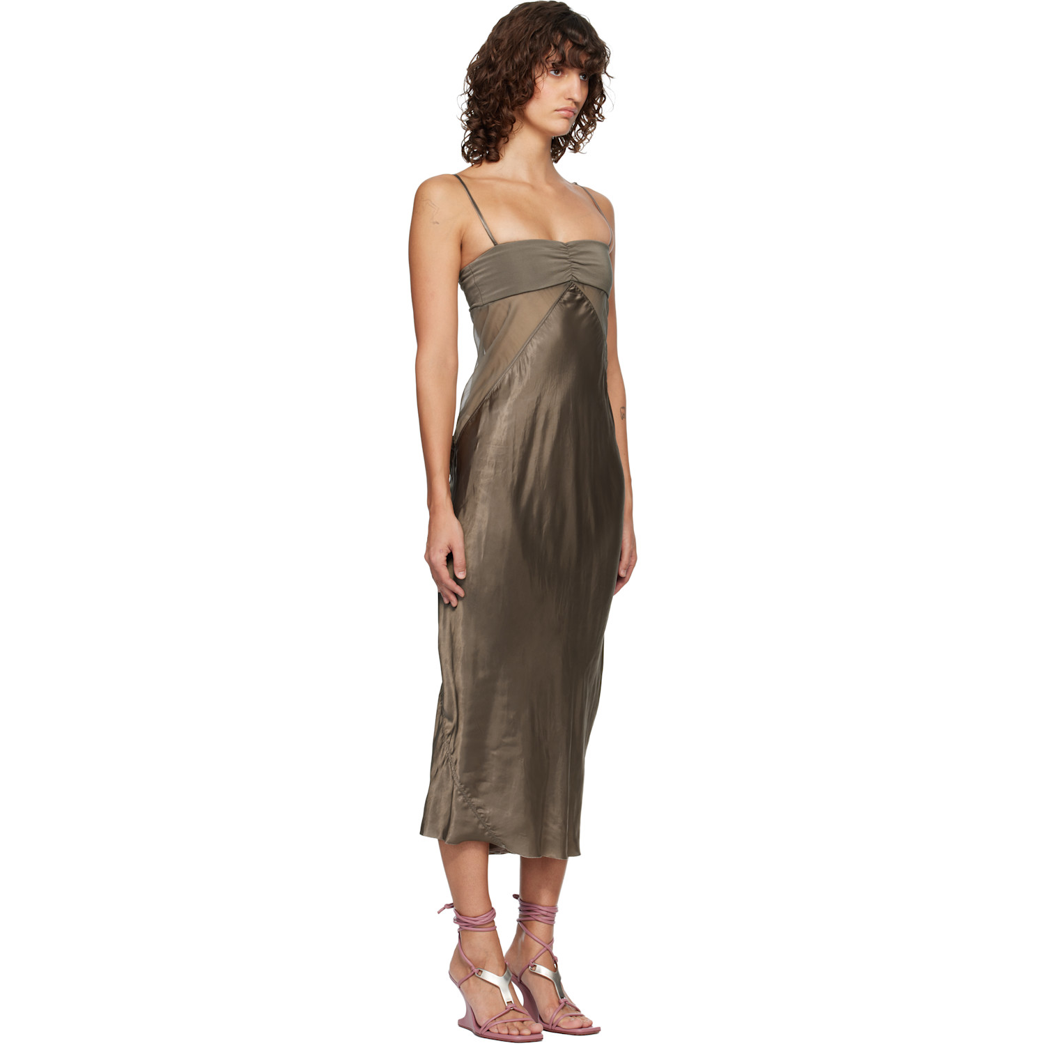  Rick Owens Gray Temple Combo Slip Midi Dress 