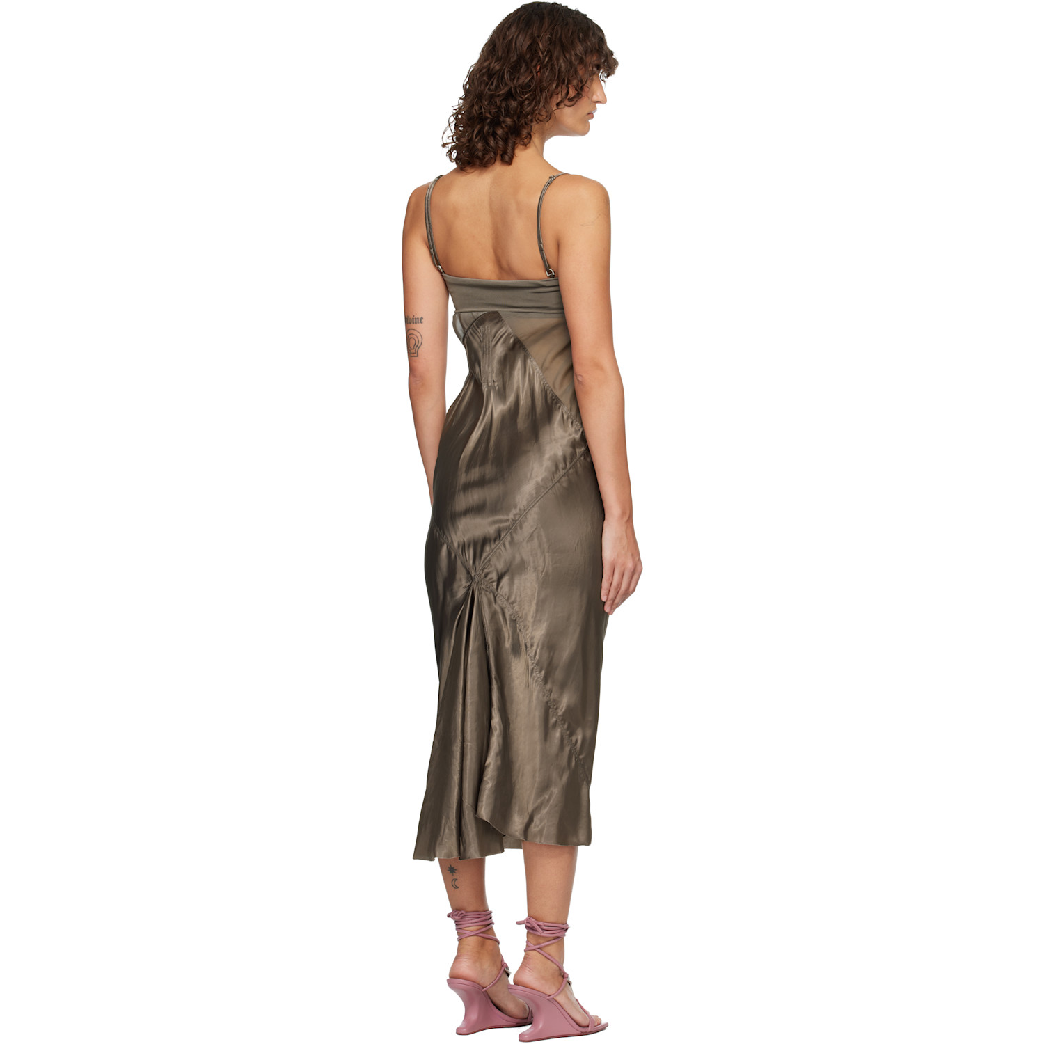  Rick Owens Gray Temple Combo Slip Midi Dress 