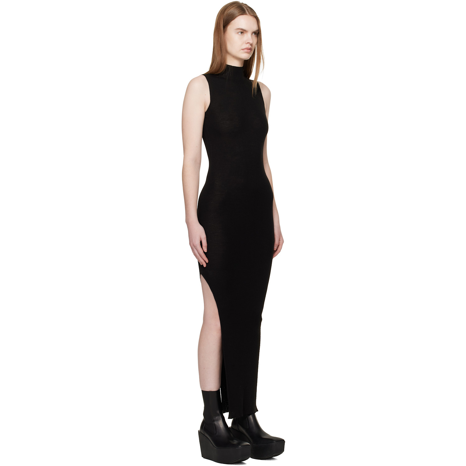  Rick Owens Black Temple Sl Turtle Midi Dress 