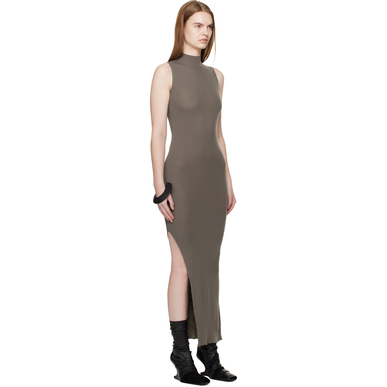  Rick Owens Gray Temple Sl Turtle Midi Dress 
