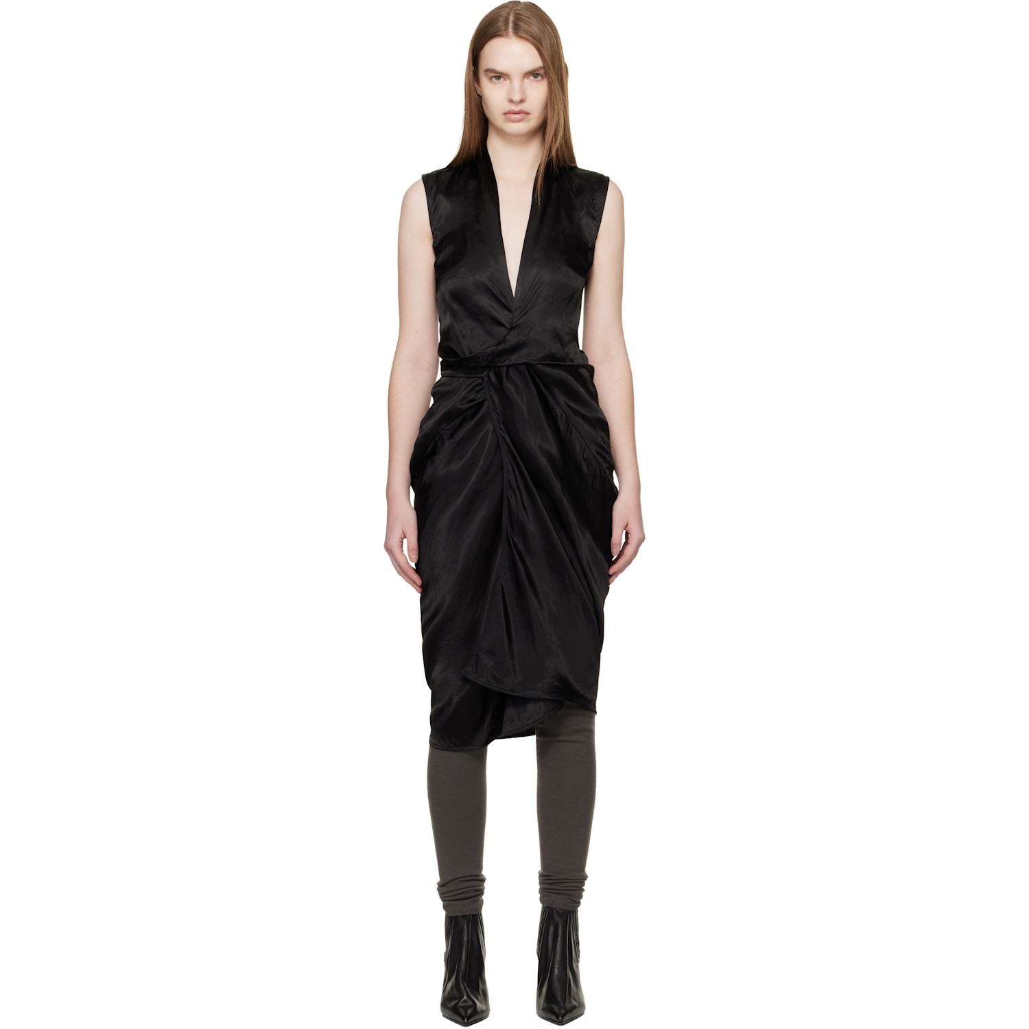 Rick Owens Black Temple Wrap SL Midi Dress