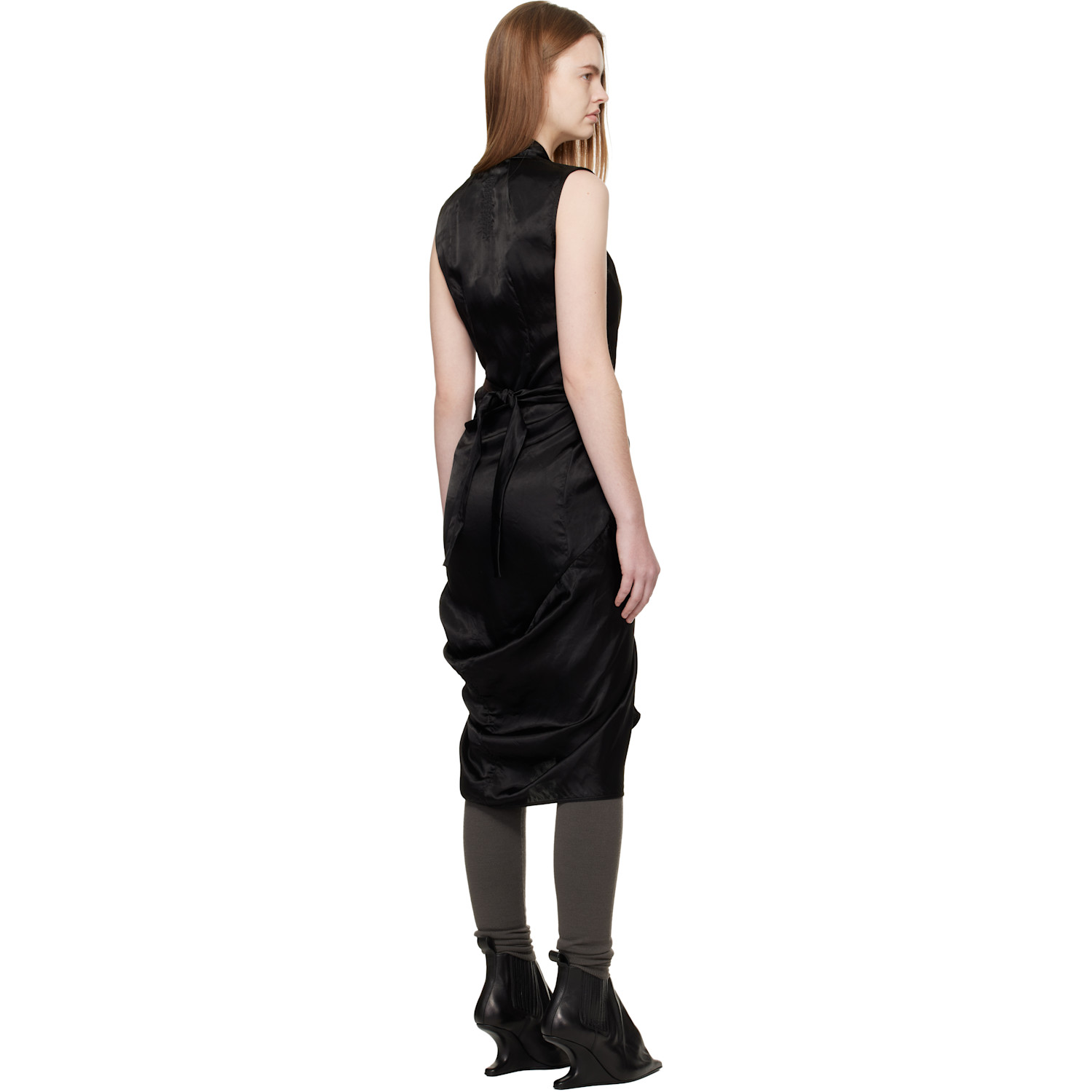  Rick Owens Black Temple Wrap Sl Midi Dress 