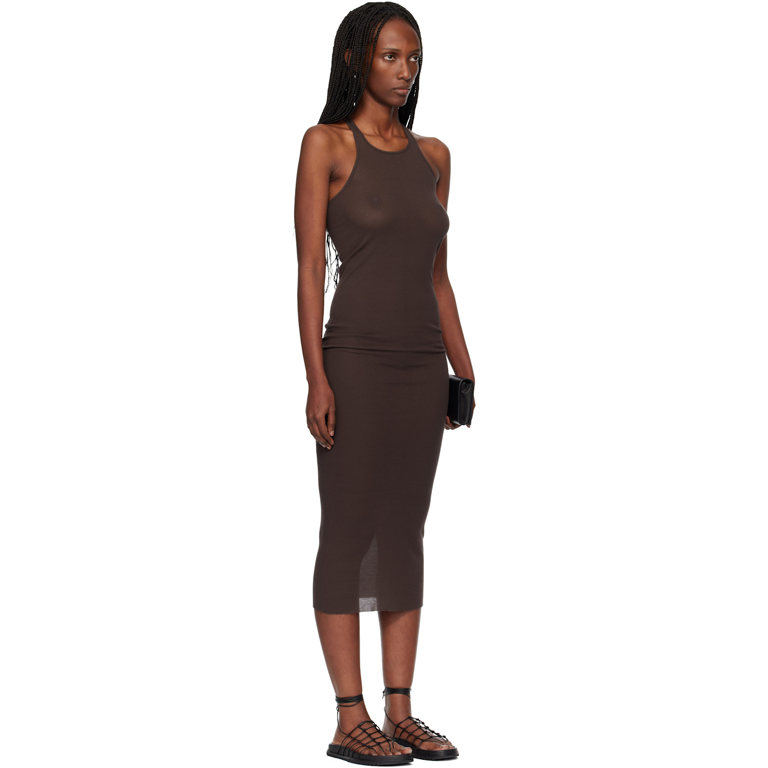  Rick Owens Brown Temple Tank Midi Dress 