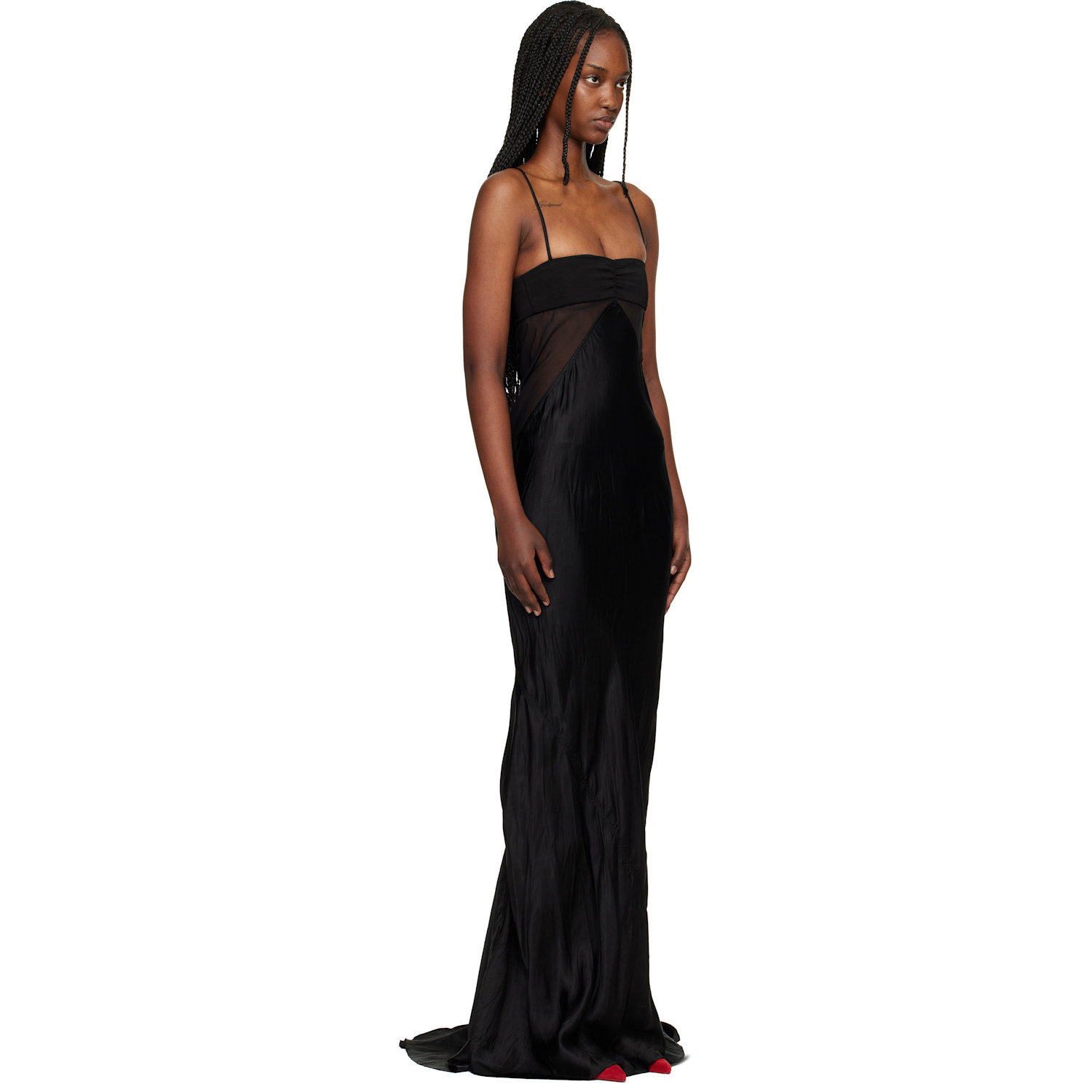  Rick Owens Black Temple Combo Slip Maxi Dress 